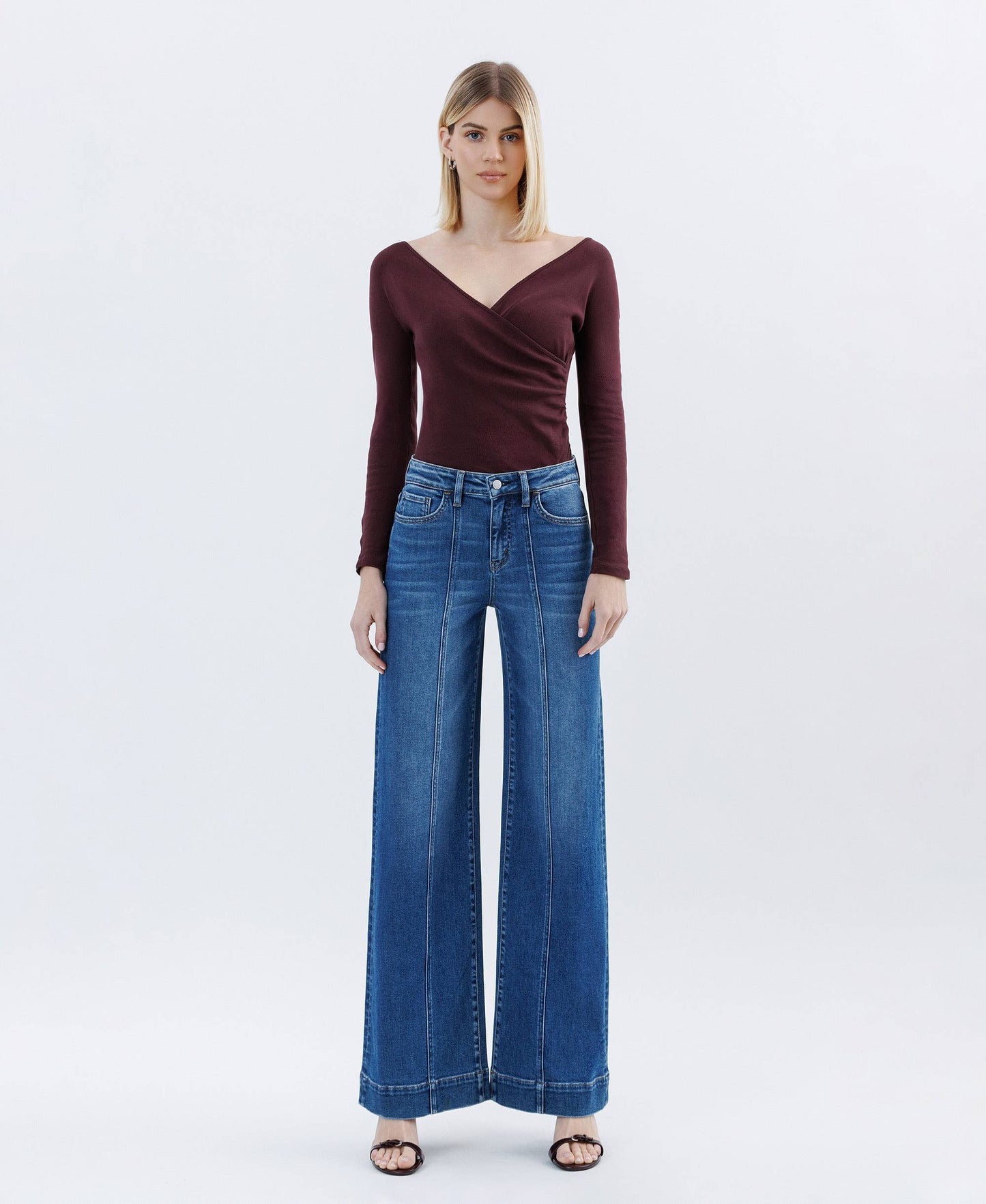 FLYING MONKEY - HIGH RISE TROUSER HEM EXTREME WIDE LEG JEANS F6014 FLYING MONKEY