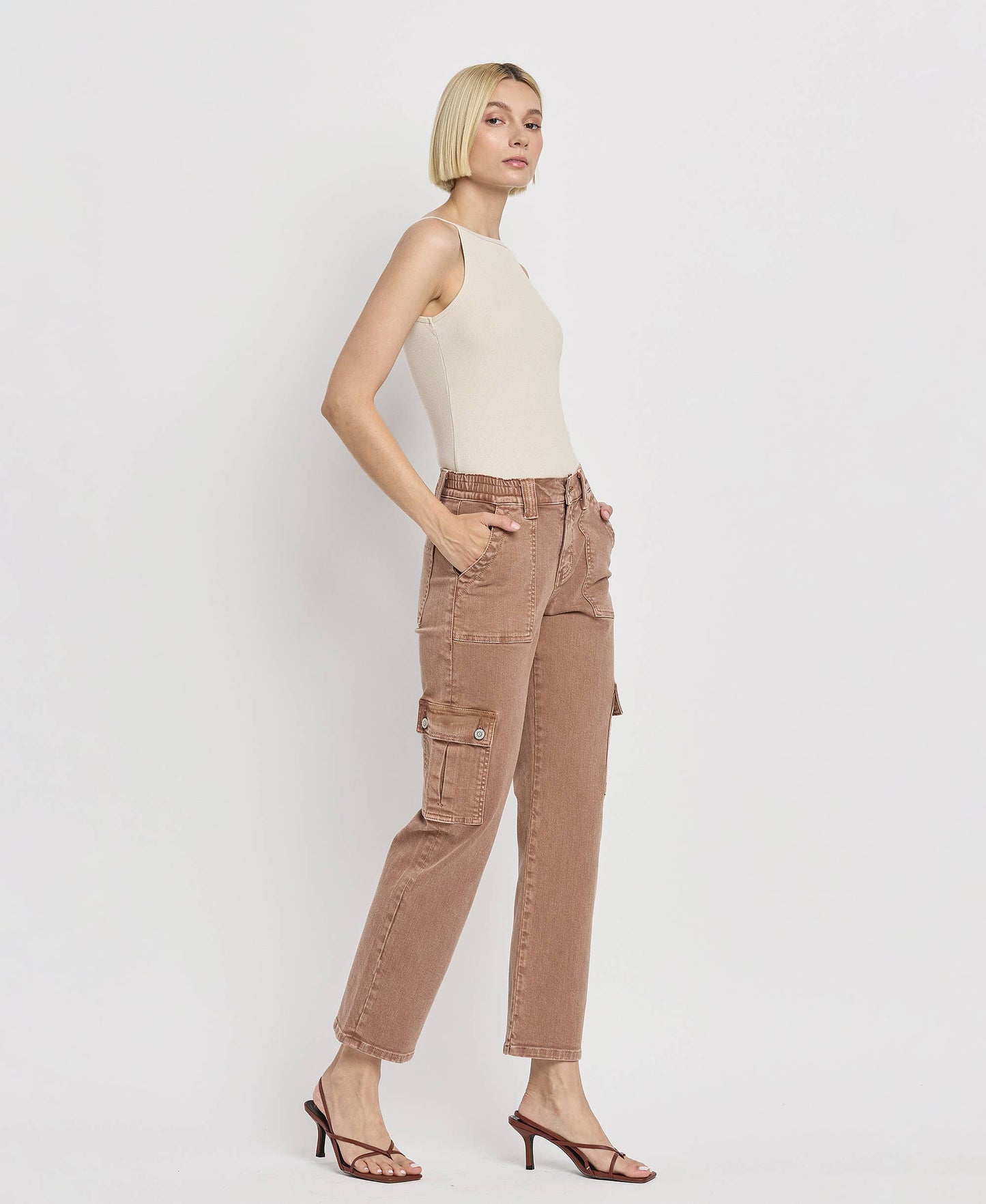 FLYING MONKEY - HIGH RISE STRAIGHT CARGO JEANS F5681AT FLYING MONKEY