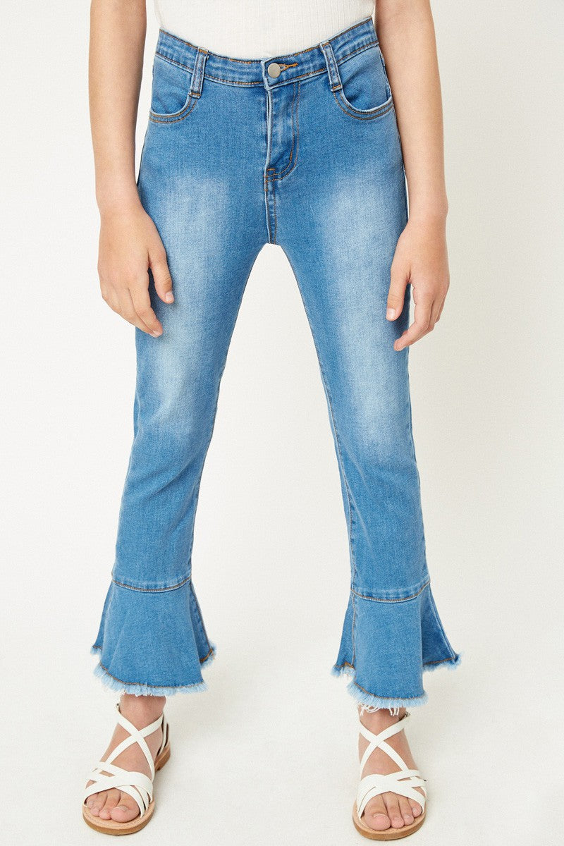 Girls Cropped Frill Flare Jeans