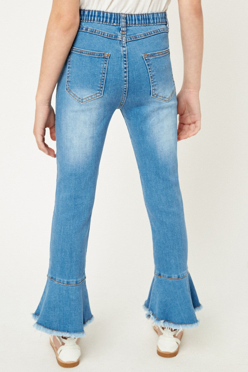 Girls Cropped Frill Flare Jeans