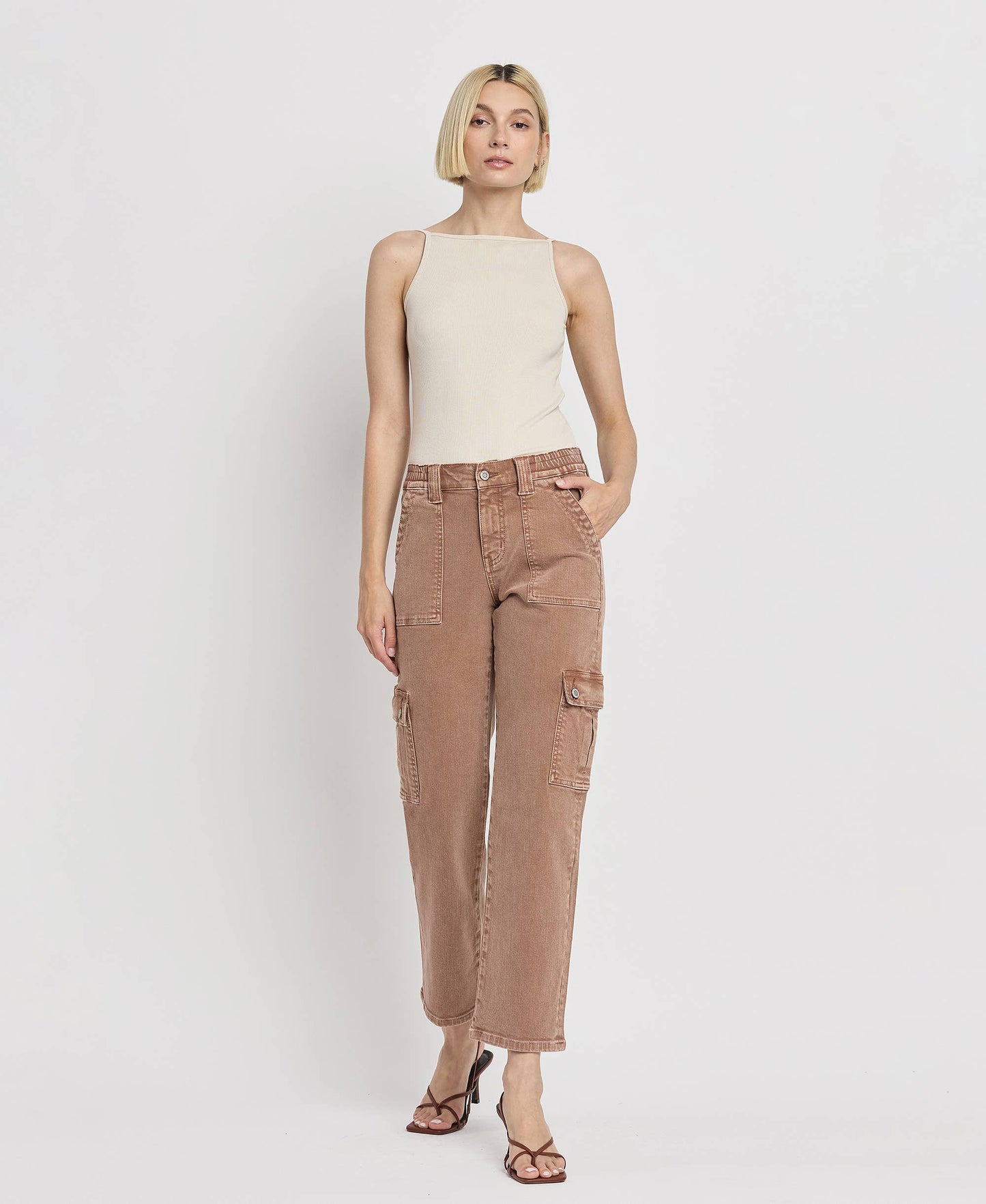 FLYING MONKEY - HIGH RISE STRAIGHT CARGO JEANS F5681AT FLYING MONKEY