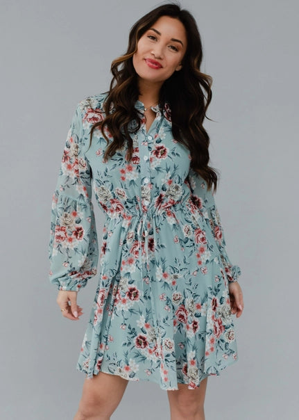 Dusty Blue Floral Dress