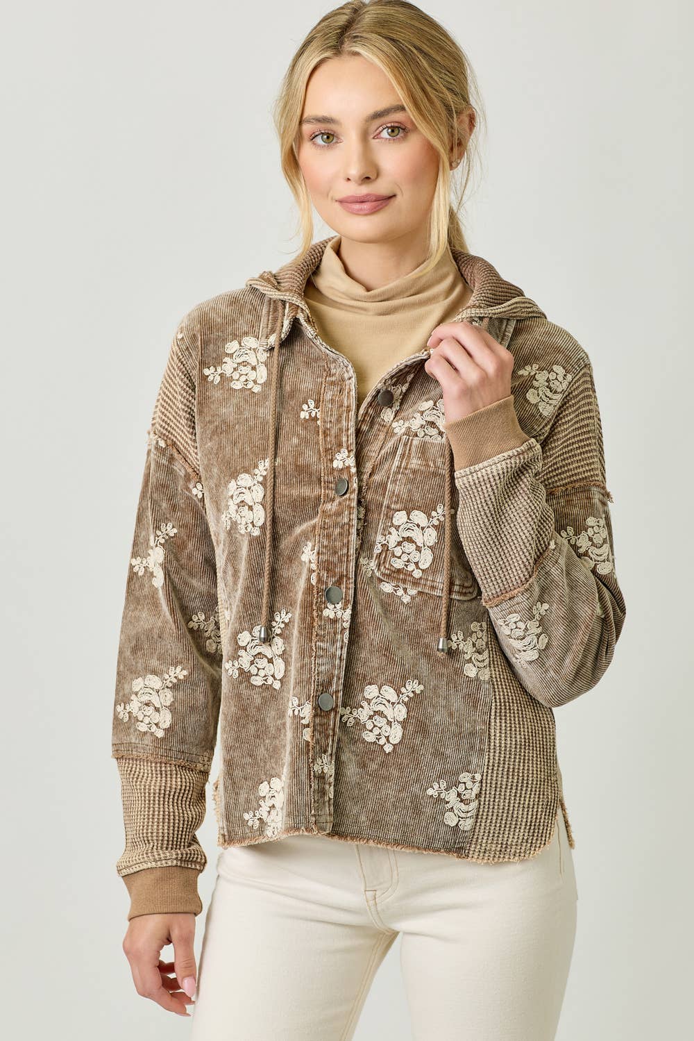 Mystree - 60828 Flower Embroidery Hoodie Jacket Mystree