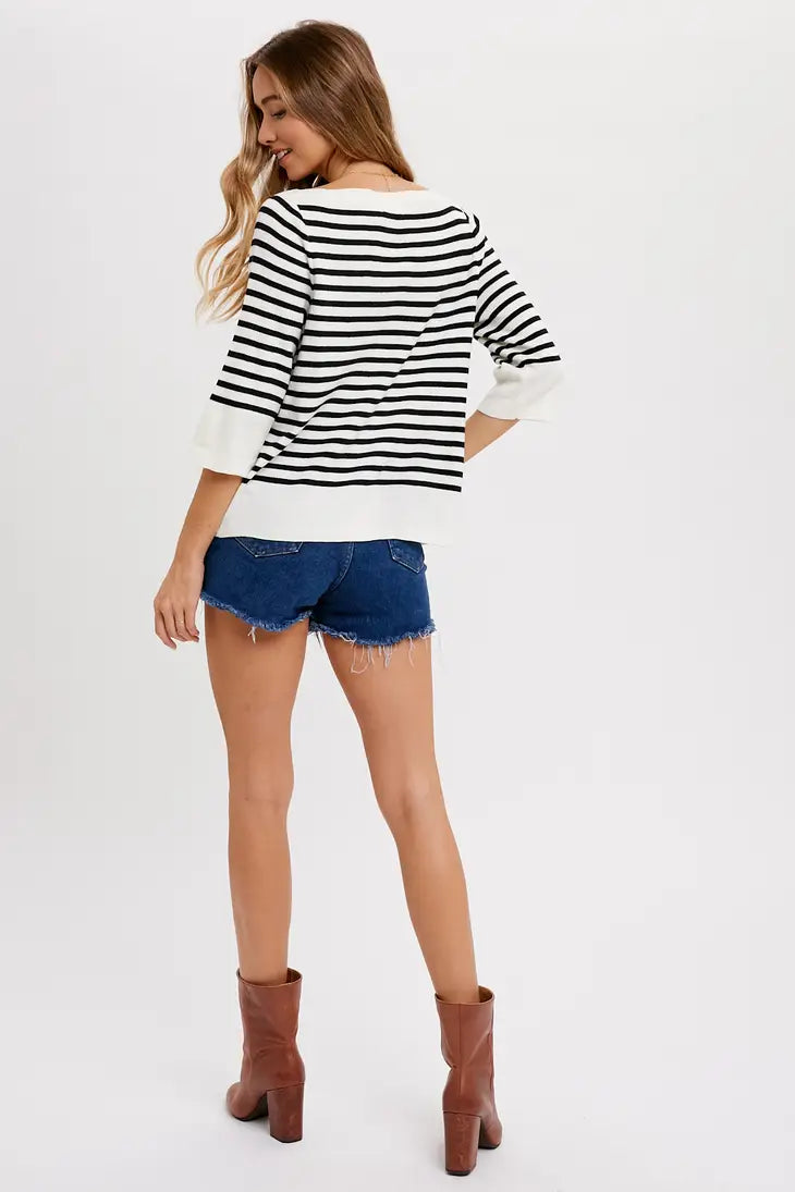 BLACK STRIPE BOATNECK PULLOVER