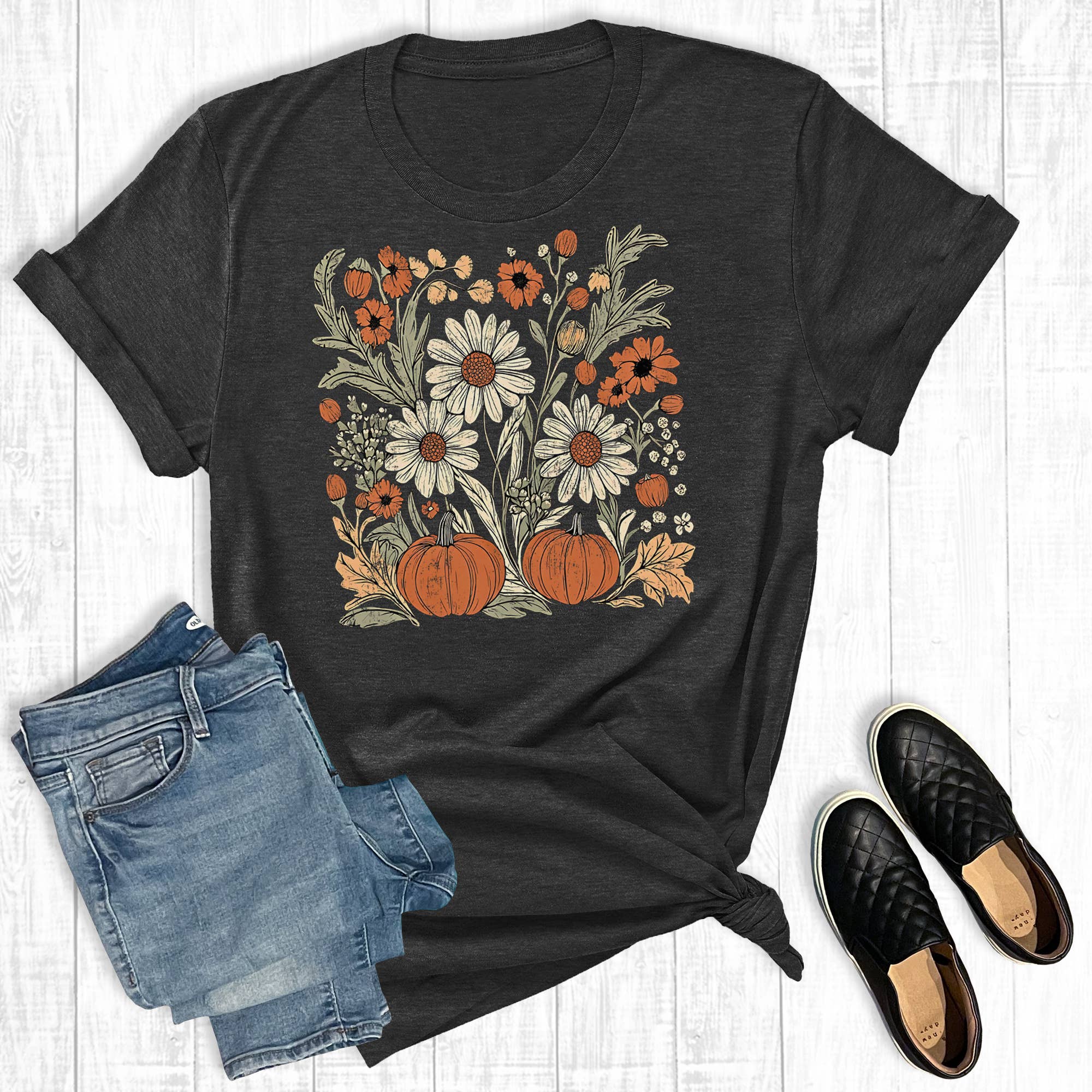 Graphic Tee – Retro Boho Floral Fall Graphic Tee | Soft Unisex Style