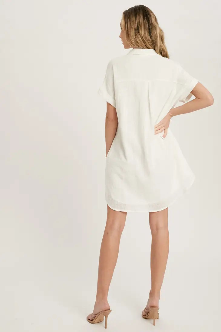 BUTTON UP SHIRT DRESS WITH POCKET