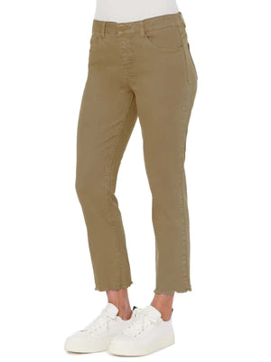 "AB"SOLUTION HIGH RISE SLIM STRAIGHT CROP W/ SCALLOP FRAY HEM