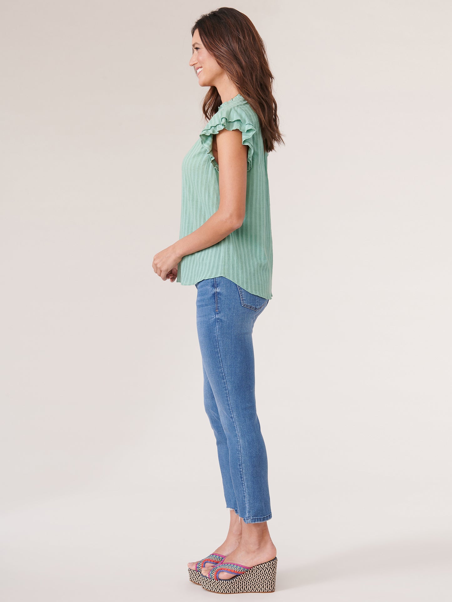 Marble Double Flutter Short Sleeve Top