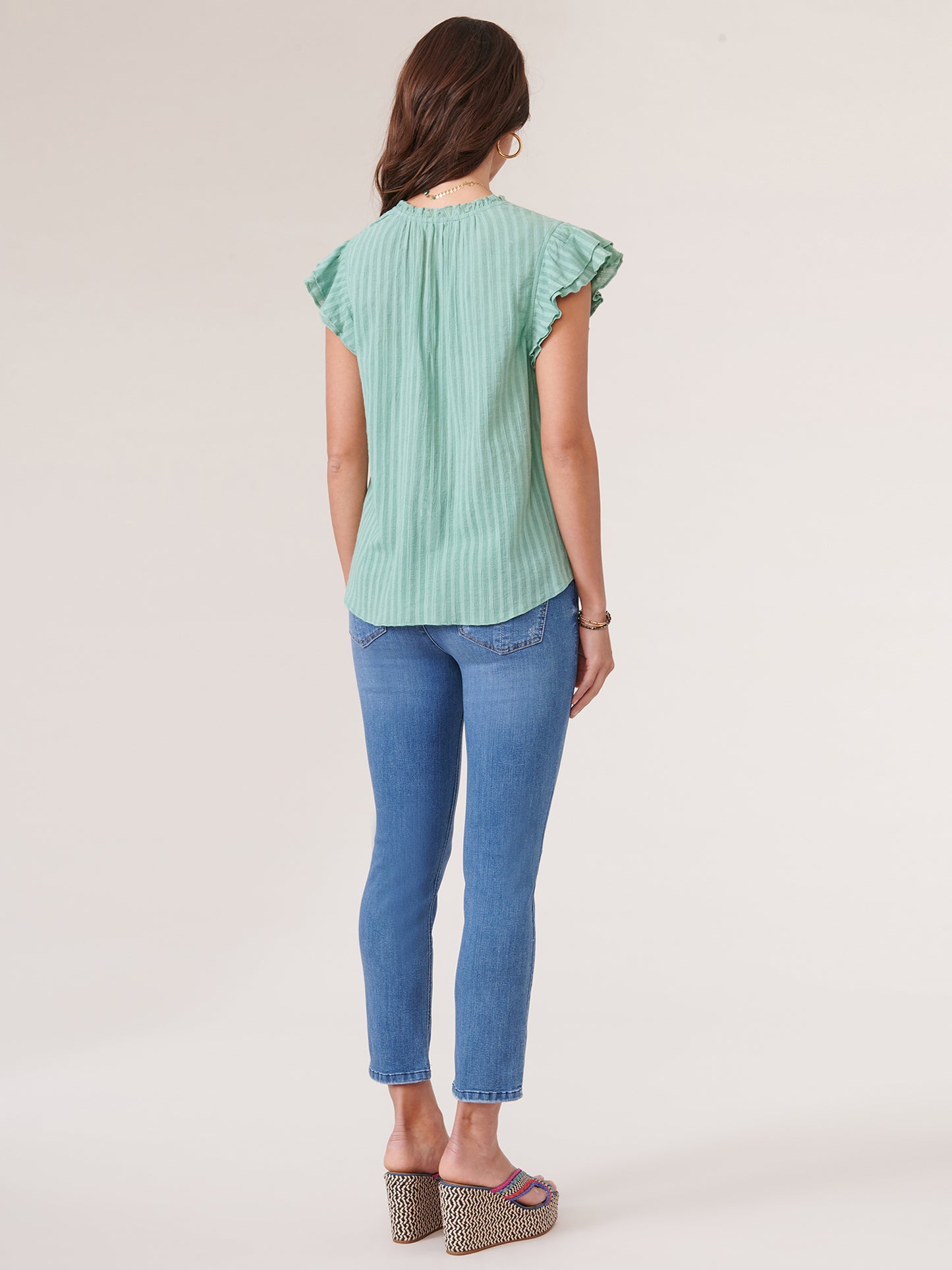 Marble Double Flutter Short Sleeve Top