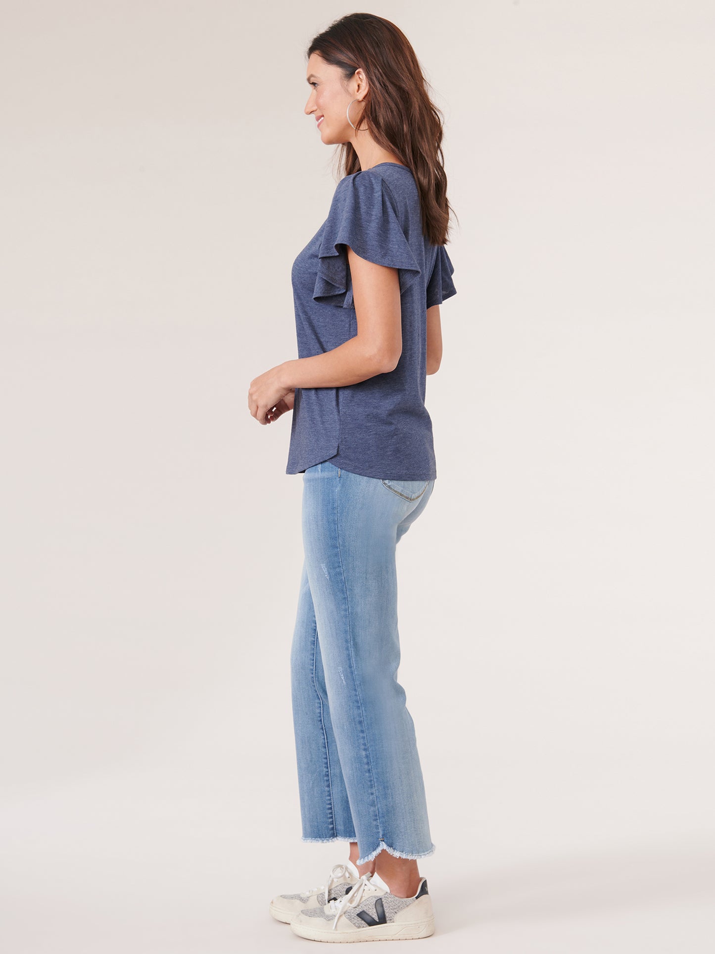 Heather Navy Flutter Sleeve Top