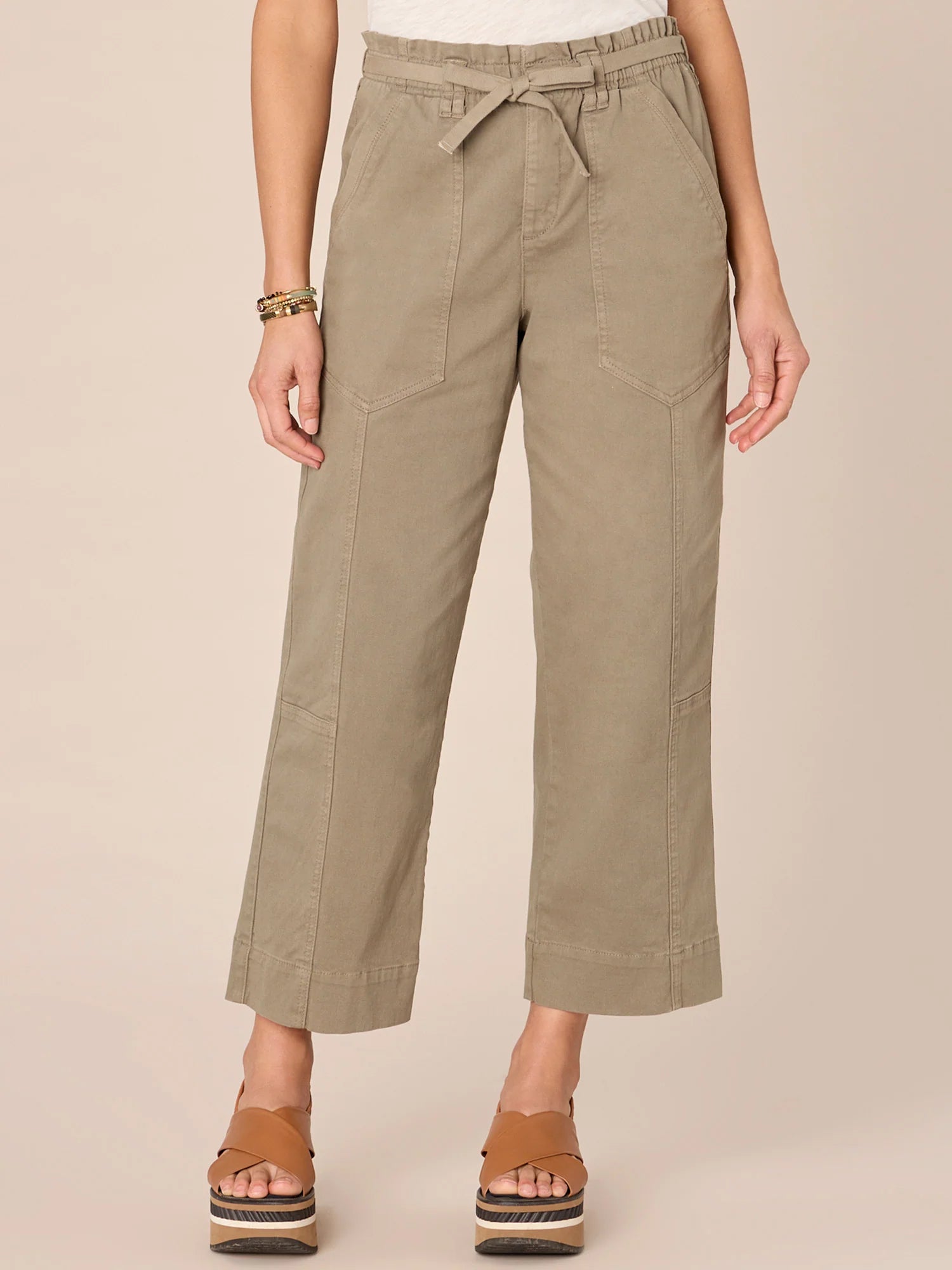 Democracy Petite Absolution Relaxed Paper Bag Waist Straight Leg Pant 12p Laurel Oak