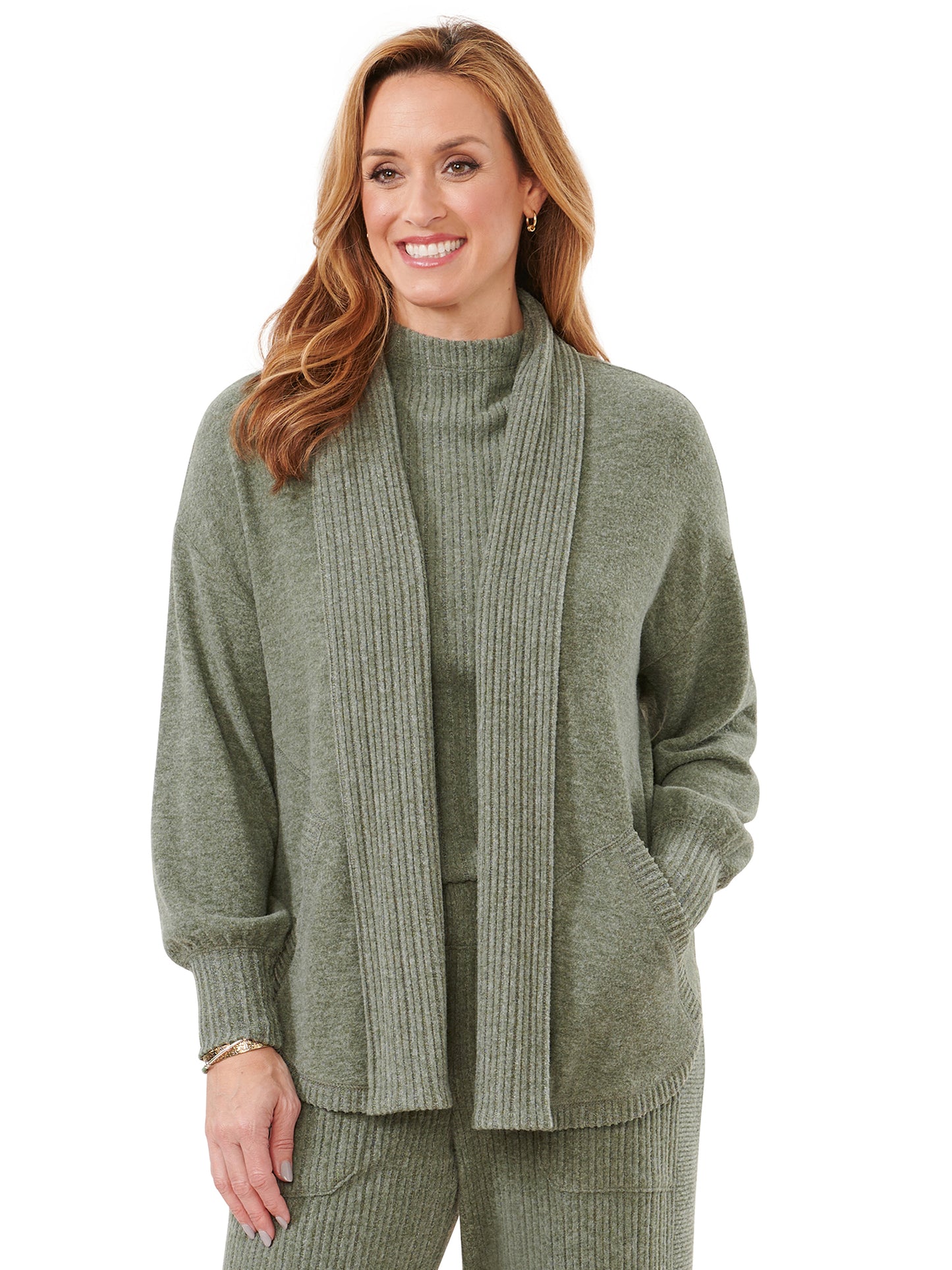 Heather Olive Shawl Open Cardigan