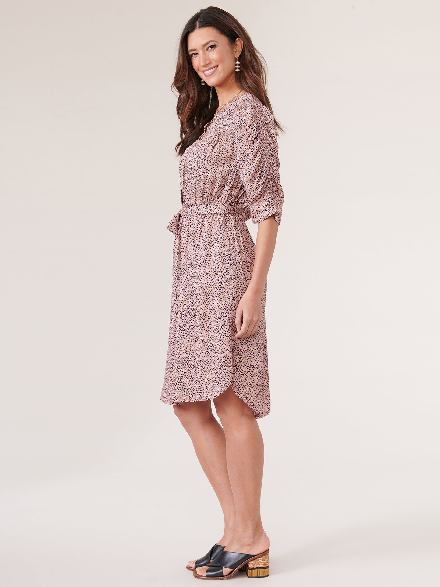 BUTTON DOWN PRINTED WOVEN DRESS