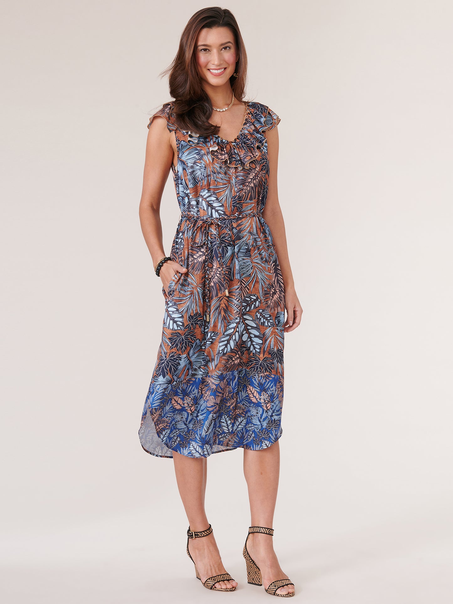 Light Pecan, Sapphire, Multi Pattern Tank Dress
