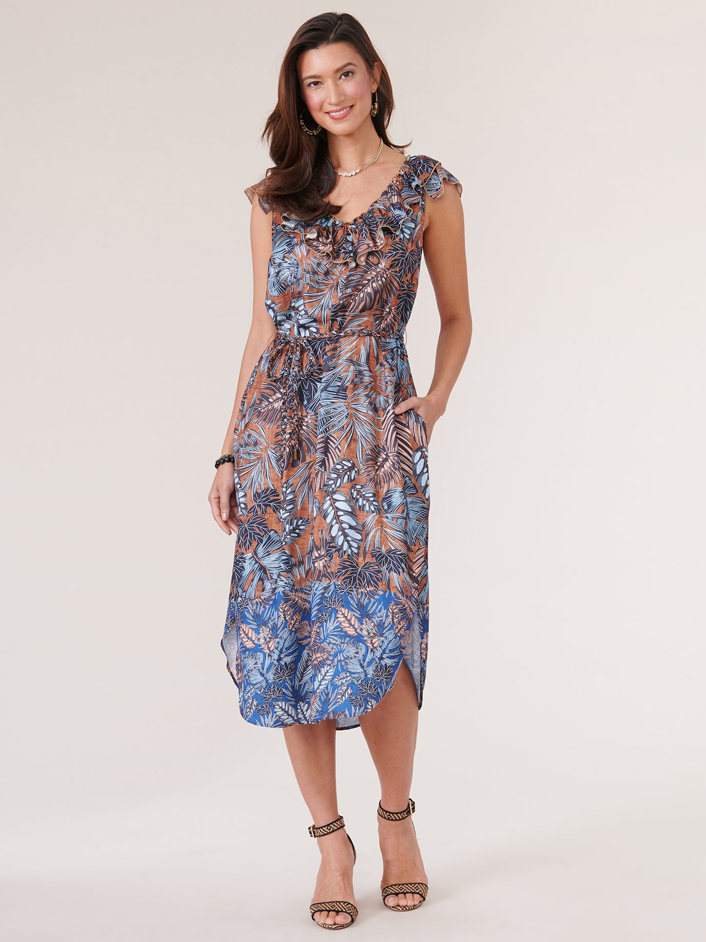 Light Pecan, Sapphire, Multi Pattern Tank Dress