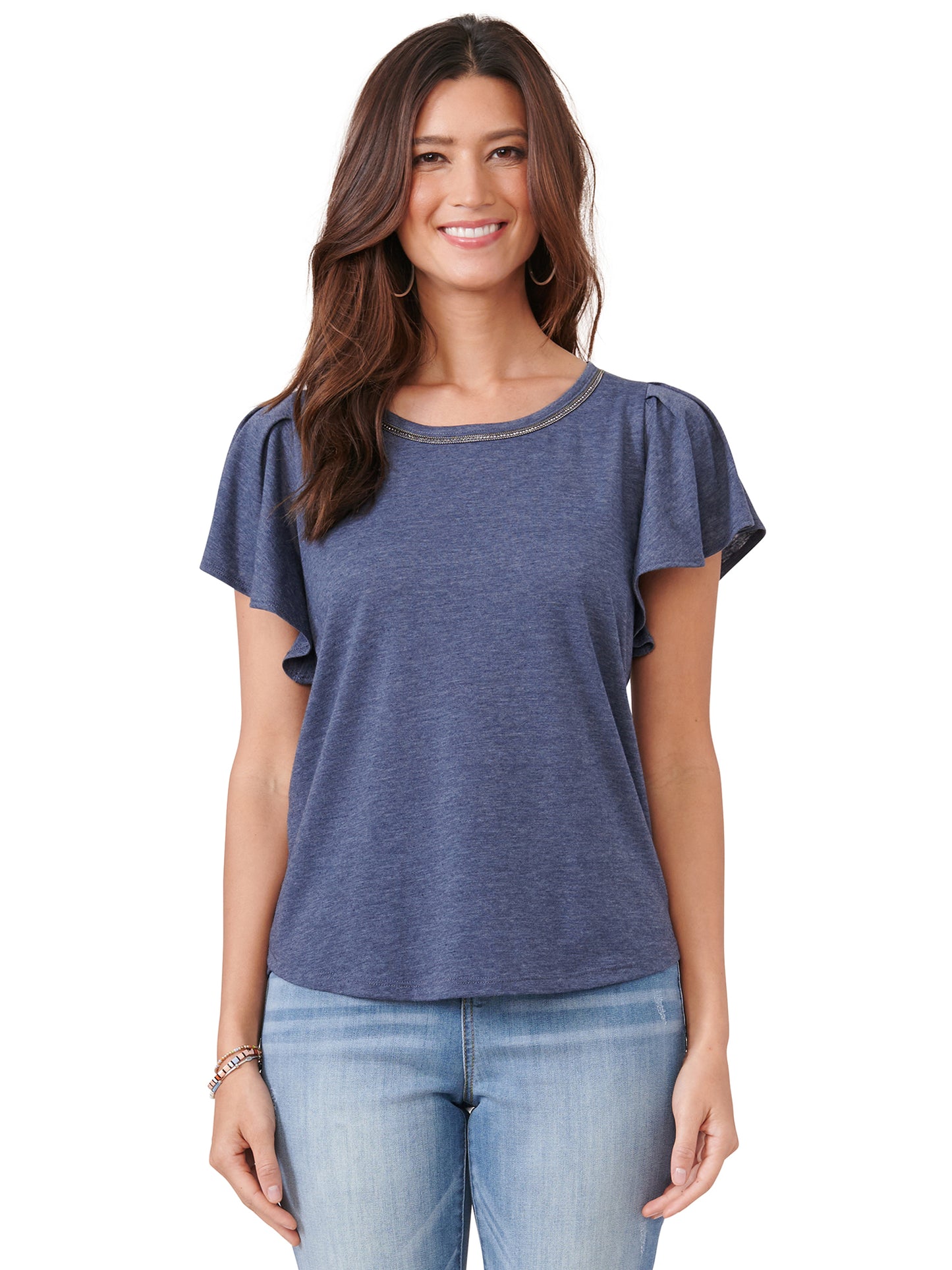 Heather Navy Flutter Sleeve Top