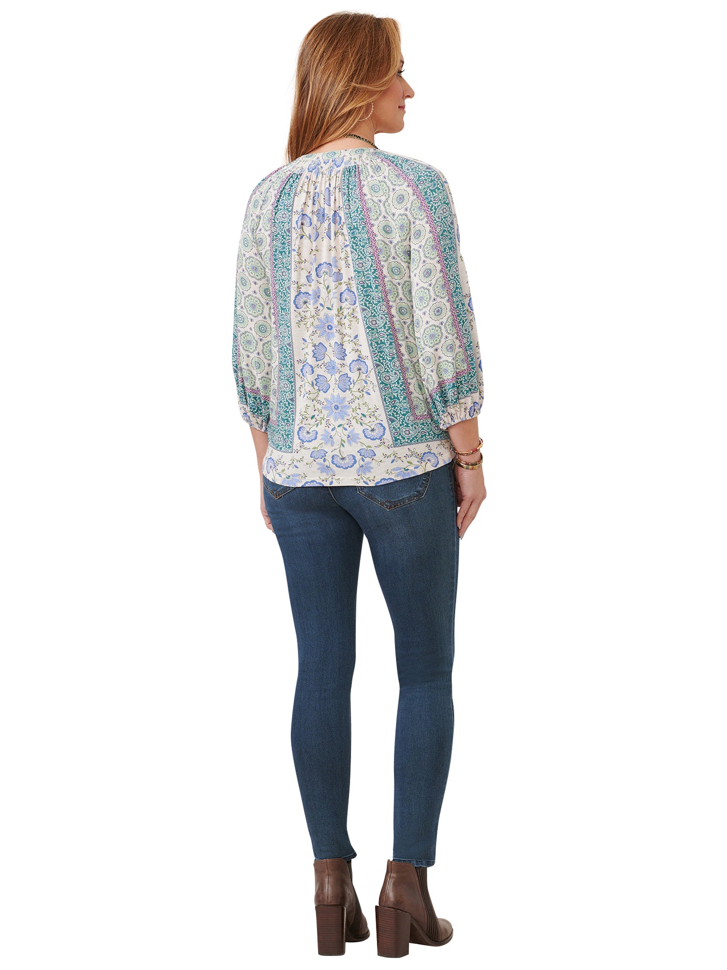 Blue Green Multi Split Neck Top