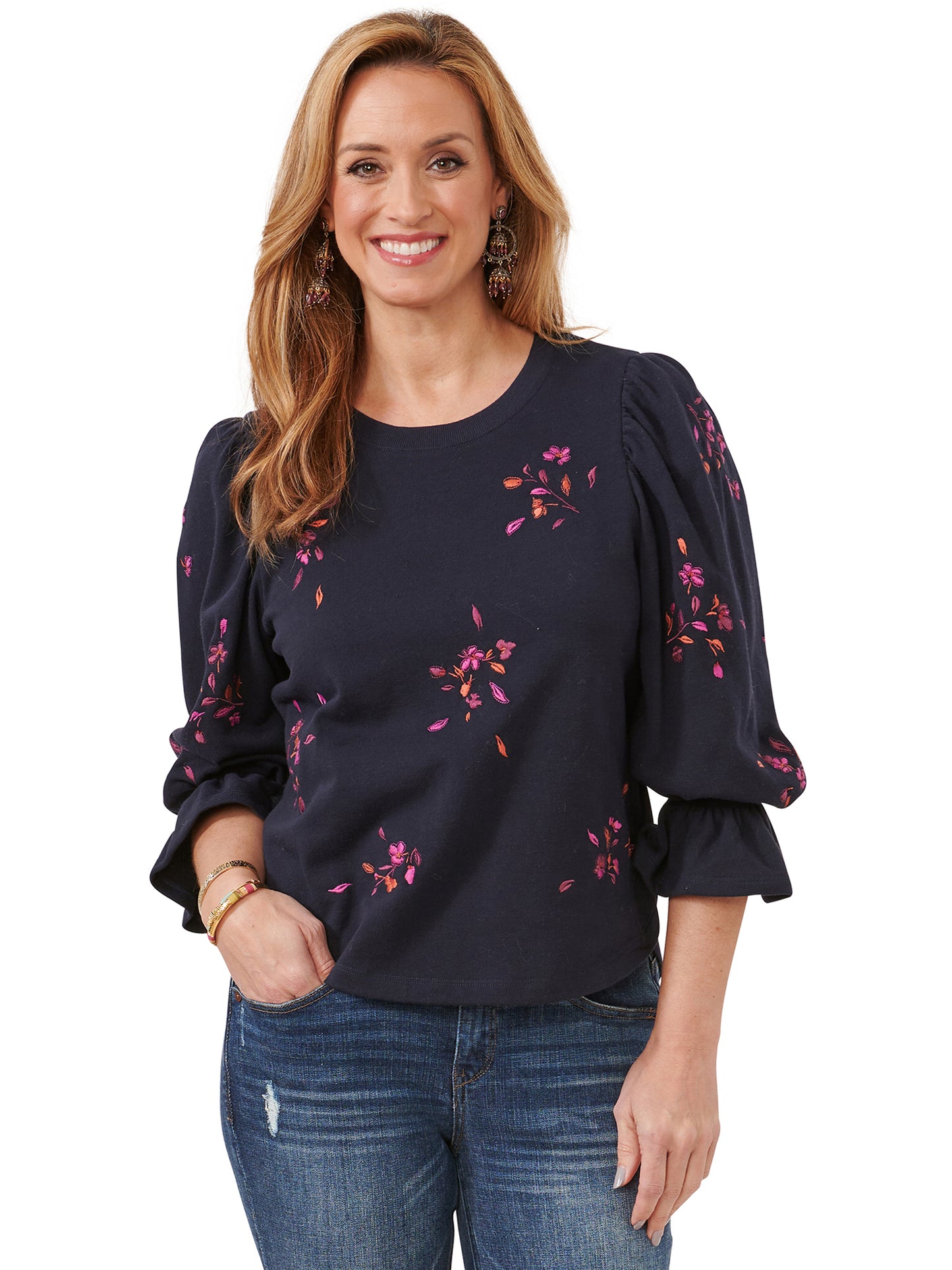 Navy Embroidery Sweatshirt
