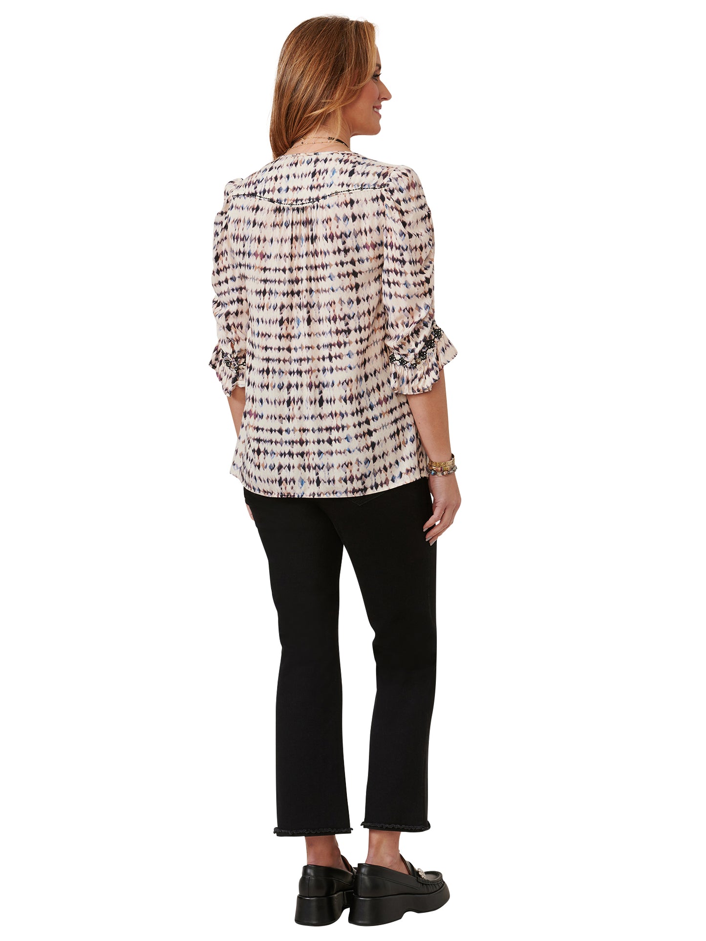 Natural Multi Flounce Sleeve Top