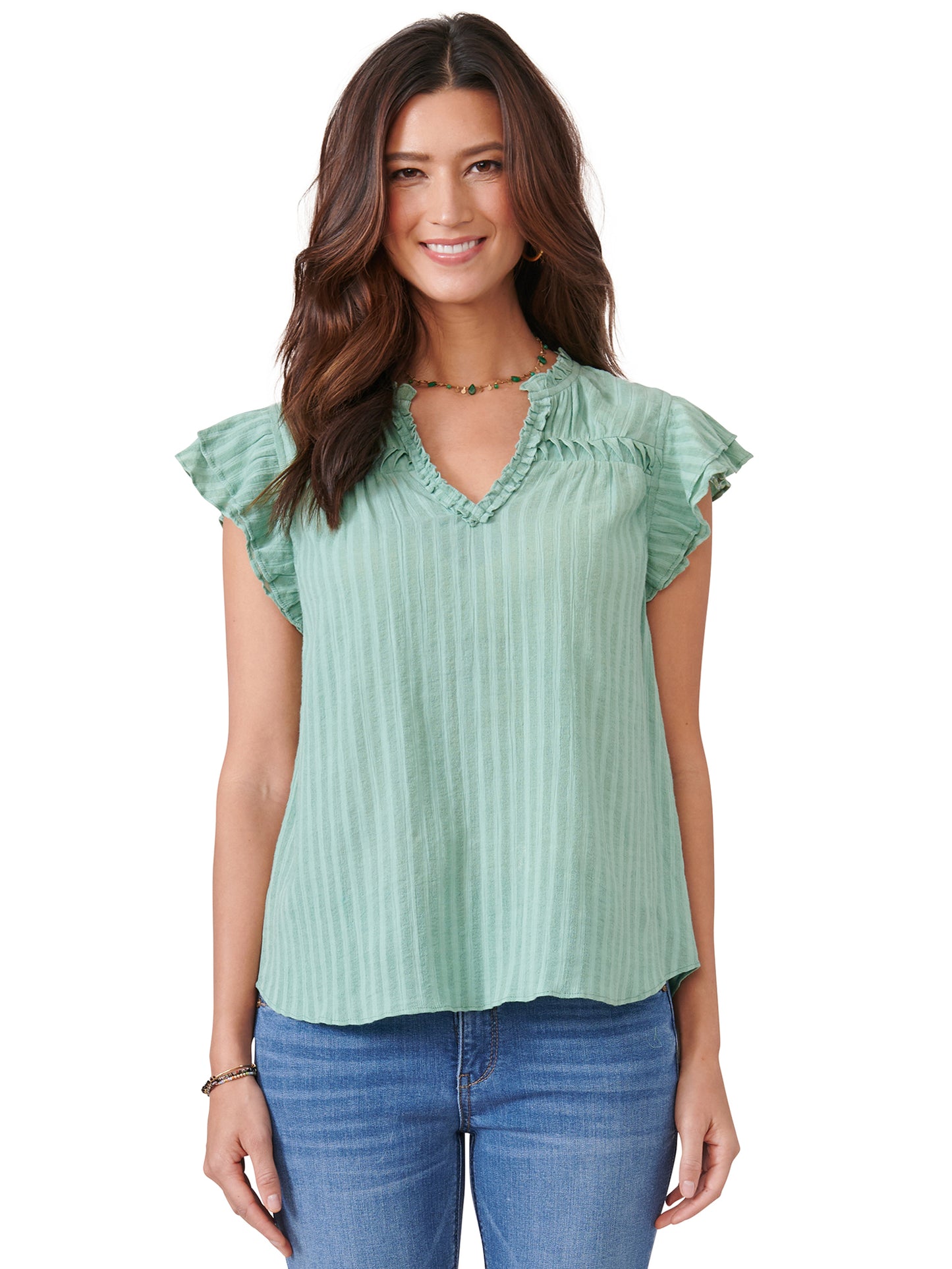 Marble Double Flutter Short Sleeve Top