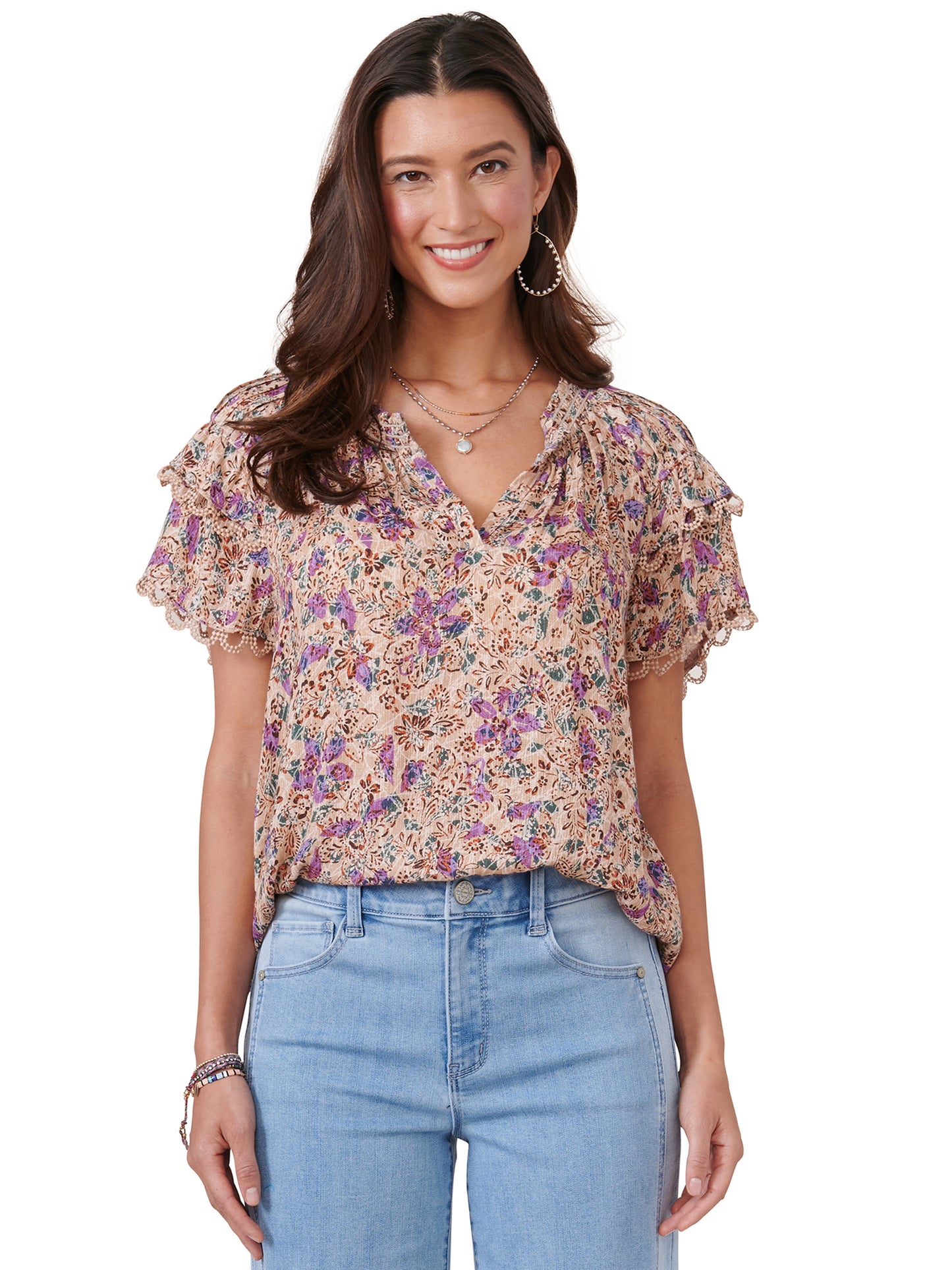 MULTI-COLOR SMOCK NECK TOP