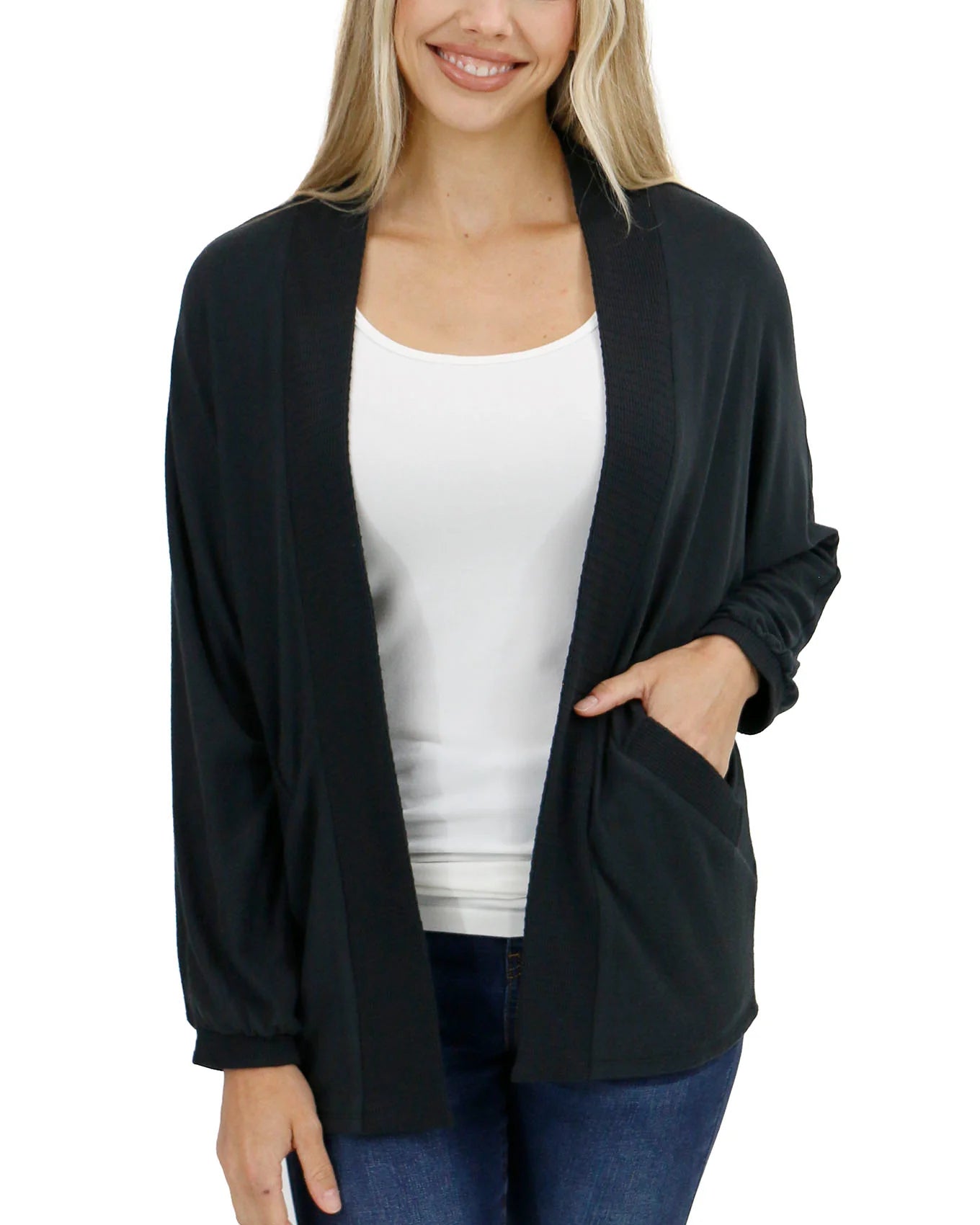 Black Buttery Soft Cocoon Cardigan