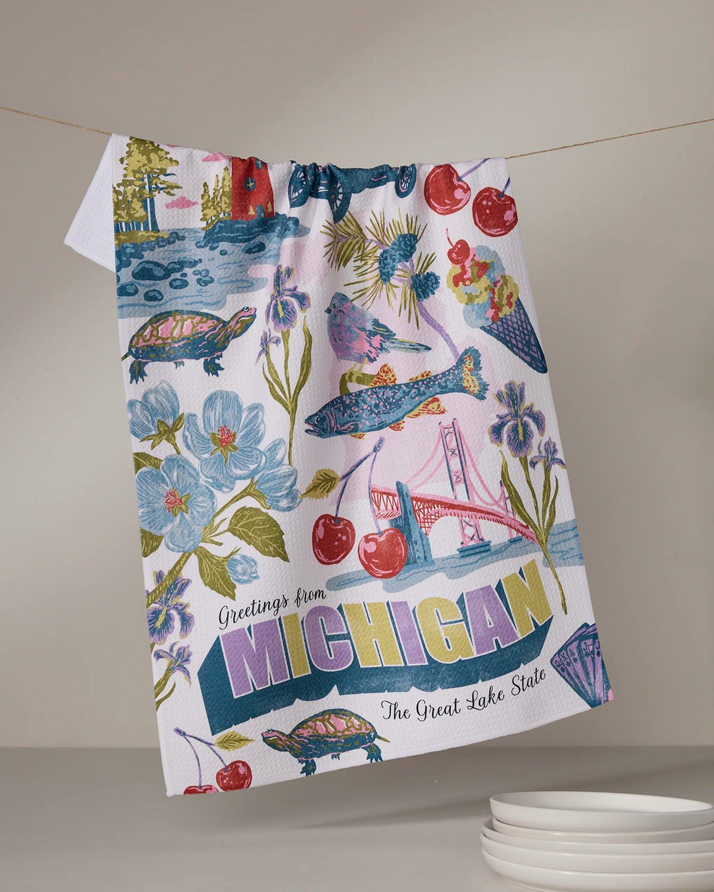 Greetings From Michigan Kitchen Tea Towel