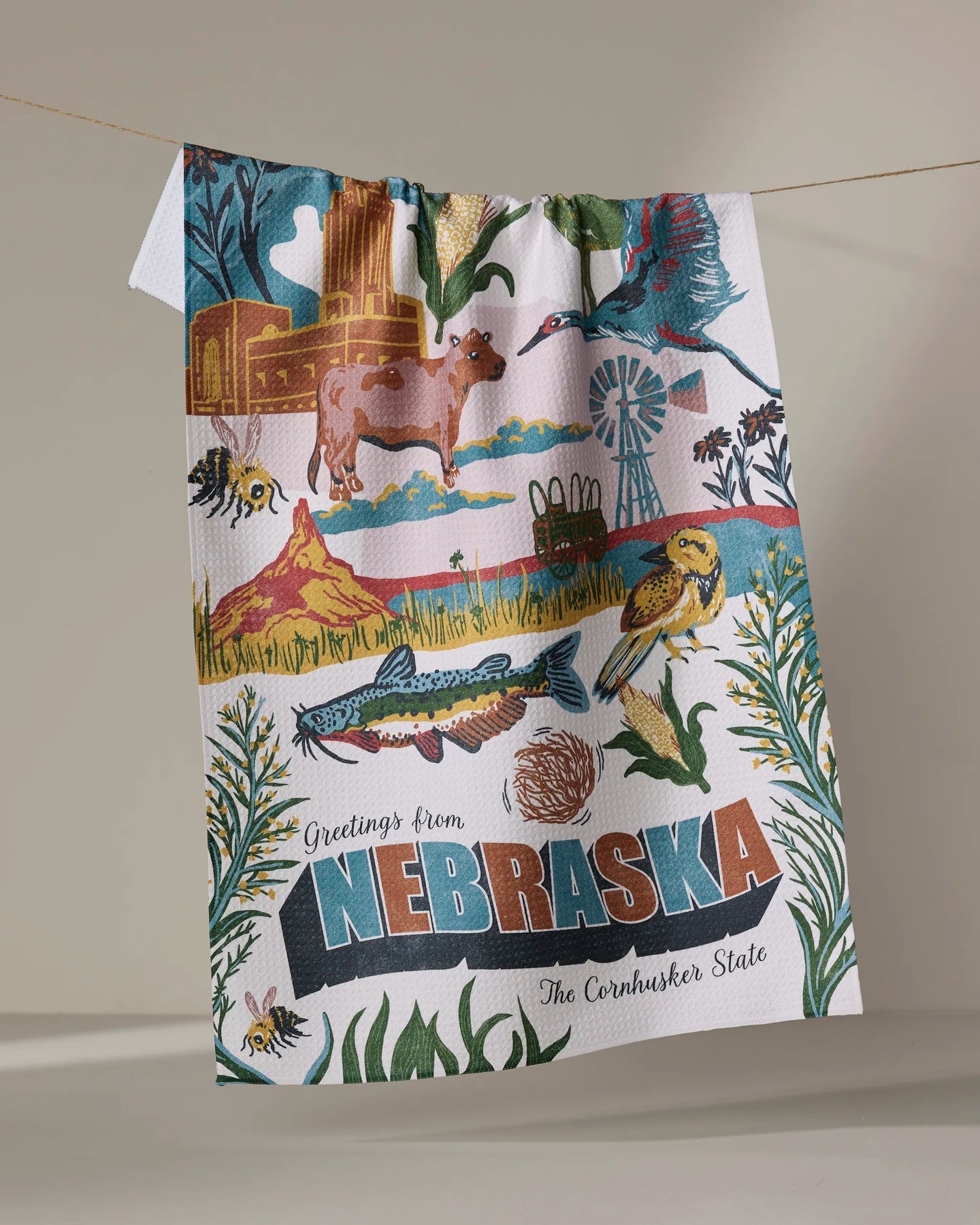 Greetings From Nebraska Kitchen Tea Towel