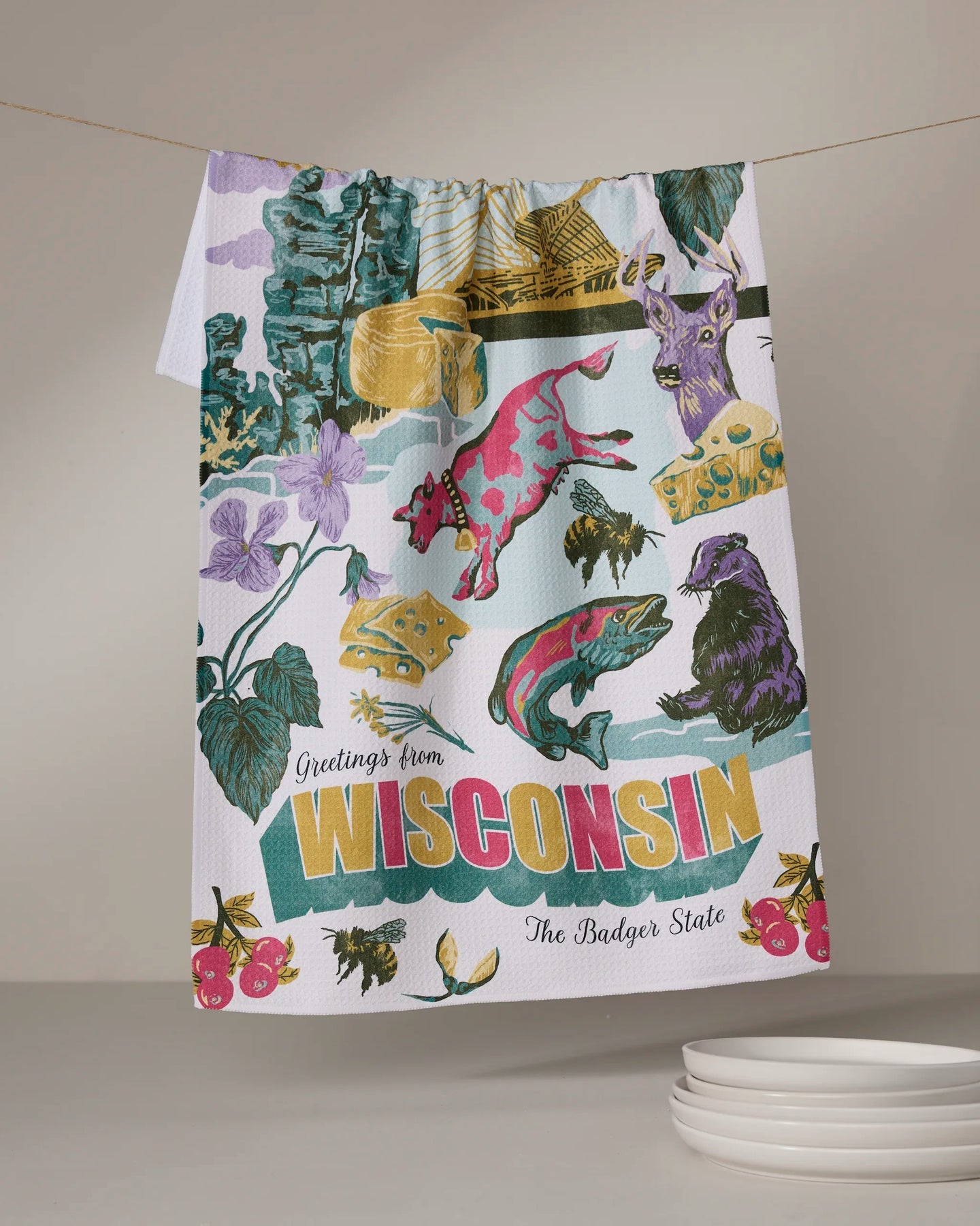 Greetings From Wisconsin Kitchen Tea Towel