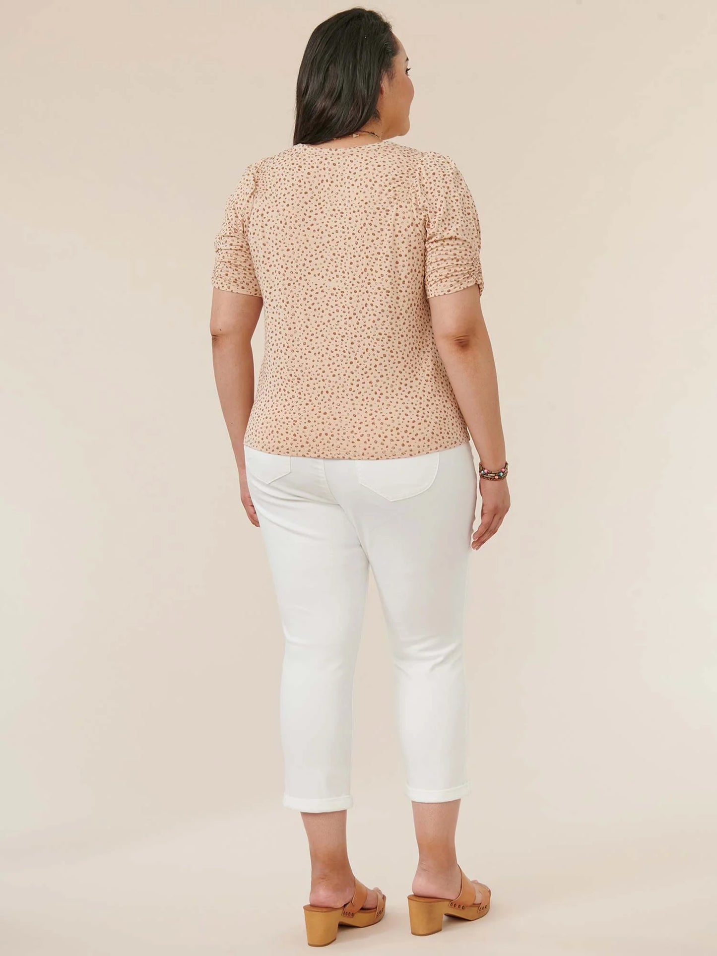 SOFT LINEN ELBOW PUFF SLEEVE FOG FOIL TOP