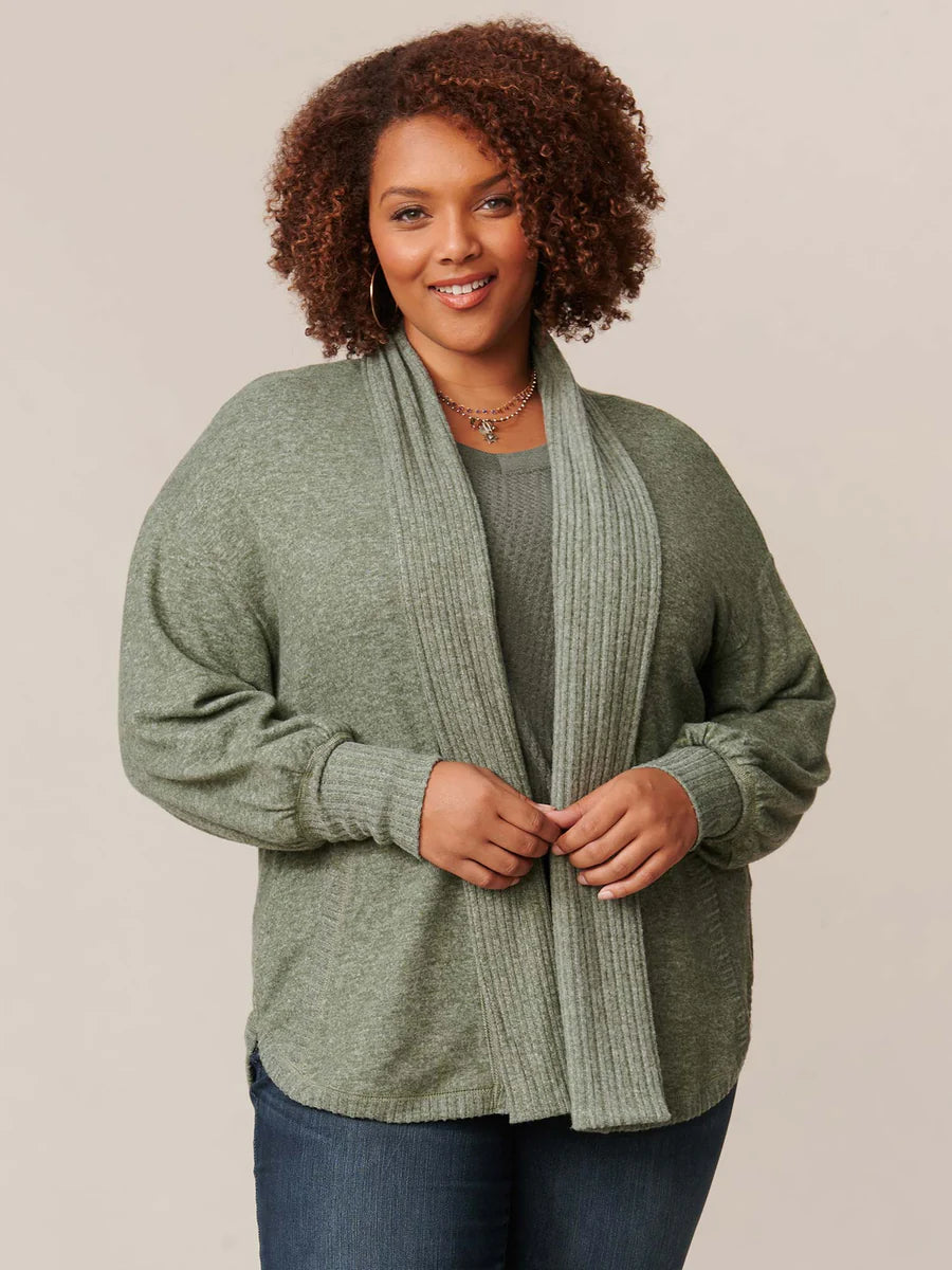 CURVY Heather Olive Shawl Open Cardigani