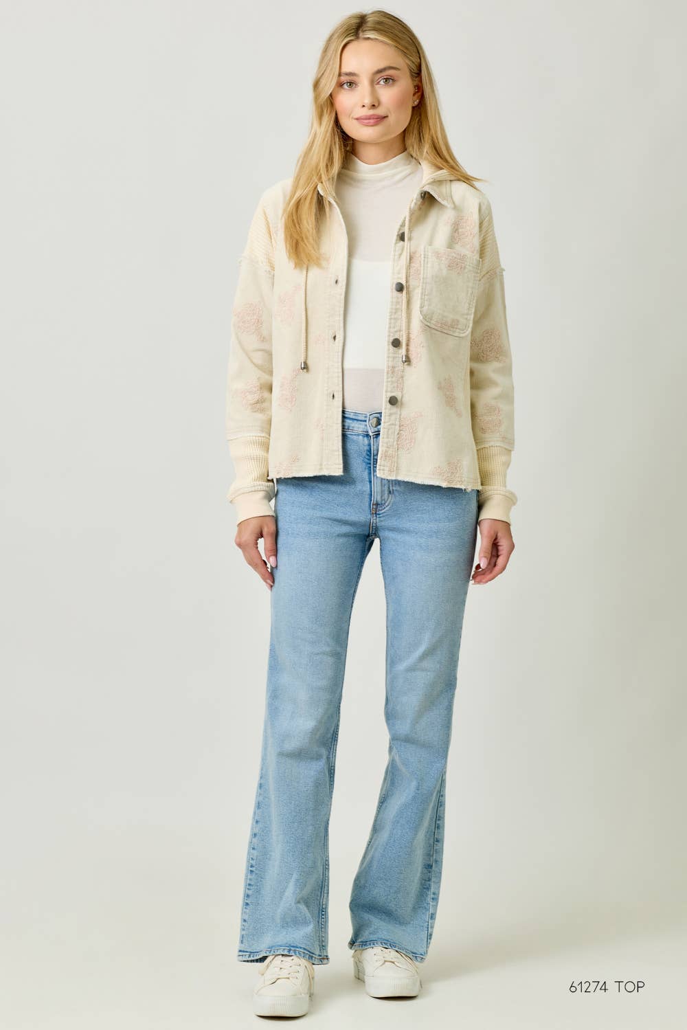 Mystree - 60828 Flower Embroidery Hoodie Jacket Mystree