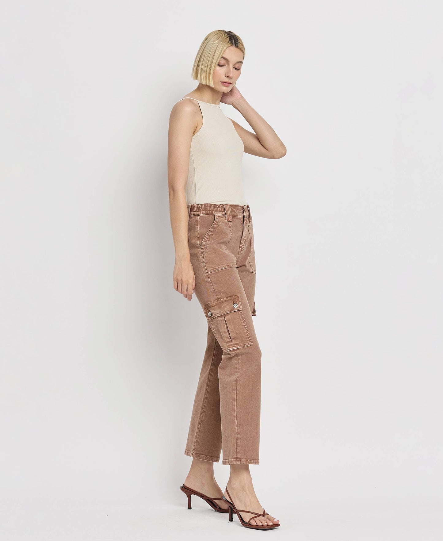 FLYING MONKEY - HIGH RISE STRAIGHT CARGO JEANS F5681AT FLYING MONKEY