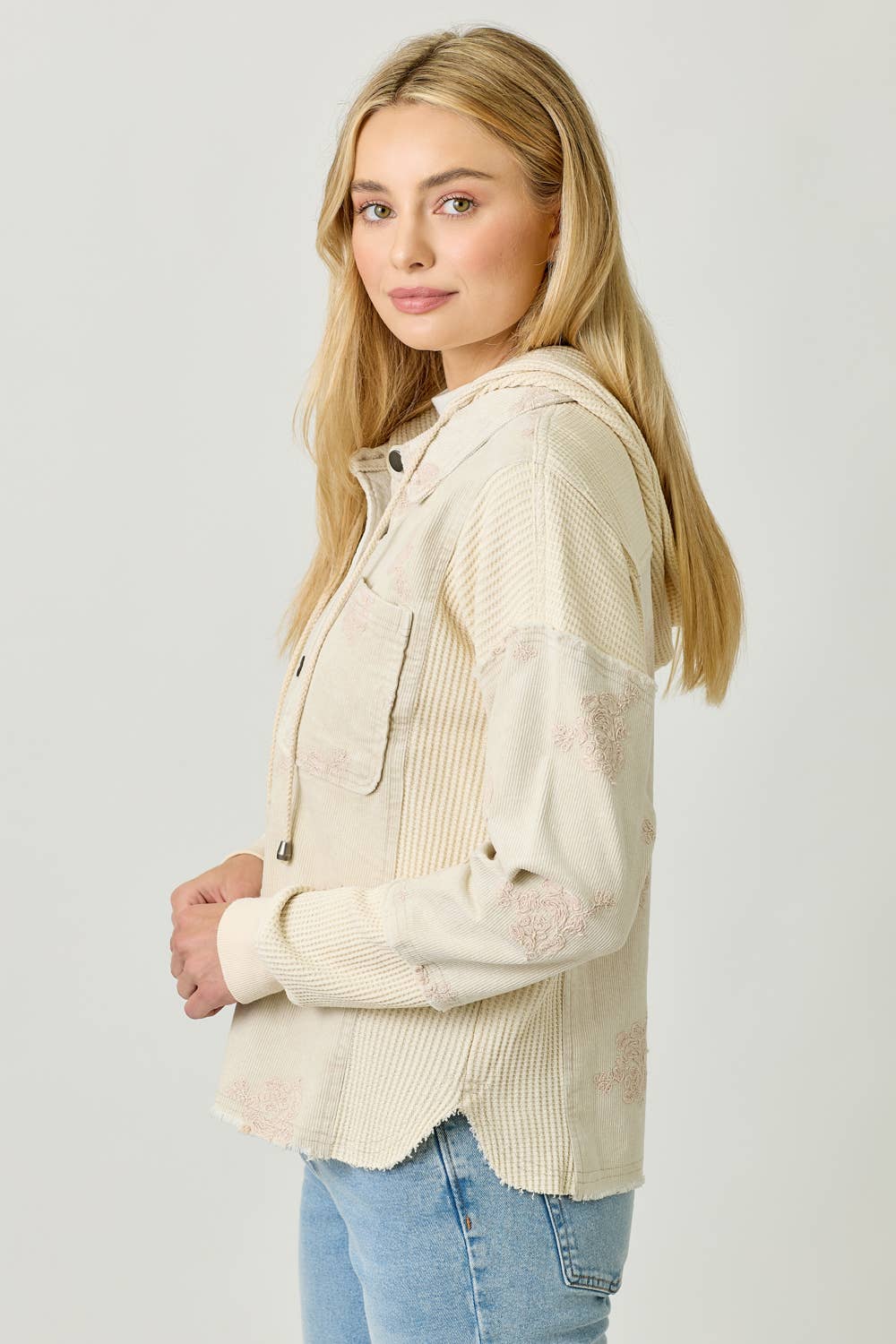 Mystree - 60828 Flower Embroidery Hoodie Jacket Mystree