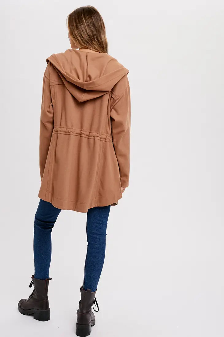 CAMEL BUTTON FRONT HOODIE JACKET