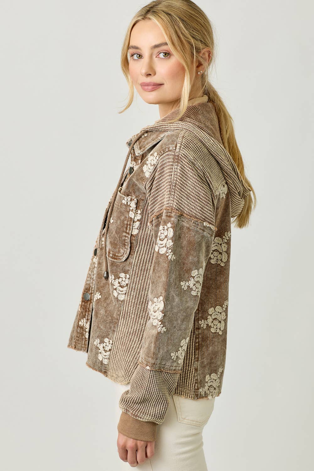 Mystree - 60828 Flower Embroidery Hoodie Jacket Mystree