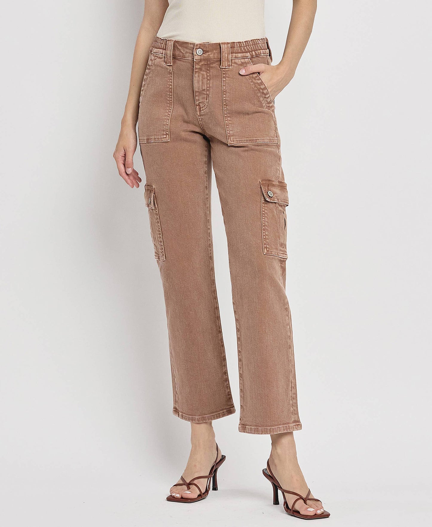 FLYING MONKEY - HIGH RISE STRAIGHT CARGO JEANS F5681AT FLYING MONKEY