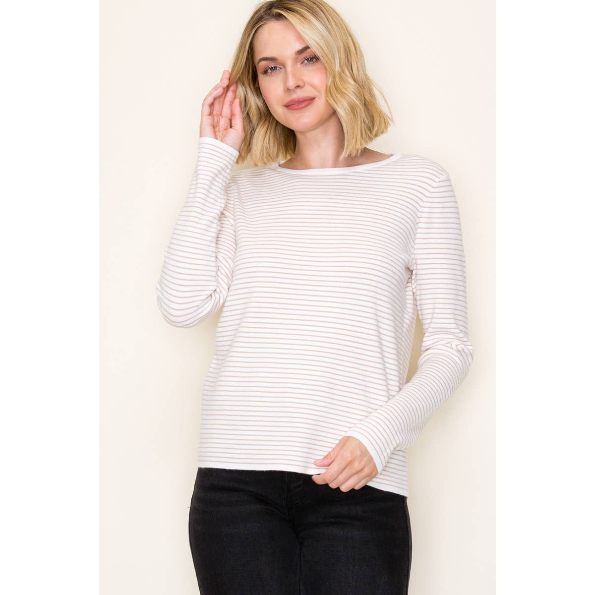 Ivory & Taupe Long Sleeve Pinstripe Top STACCATO