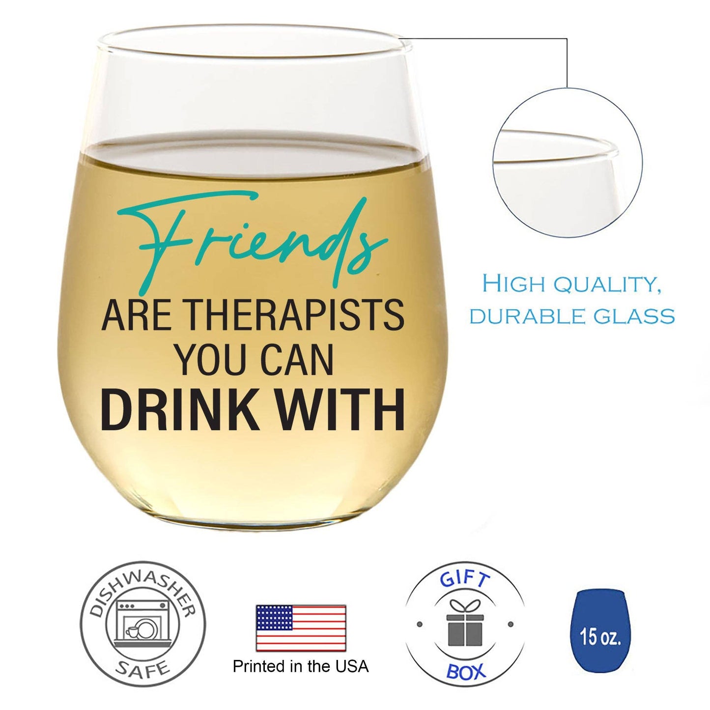 Friends are Therapists You Can Drink With 15oz Wine Glass Core Cedar Crate Market