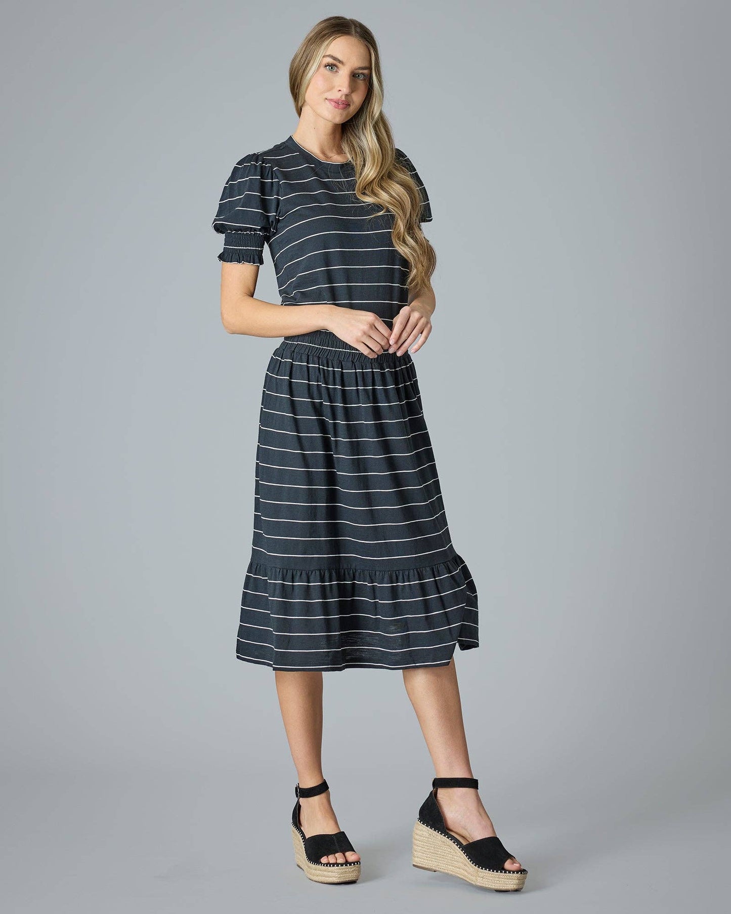 Tres Belle Skirt In Black with White Stripes Spring-Summer Downeast