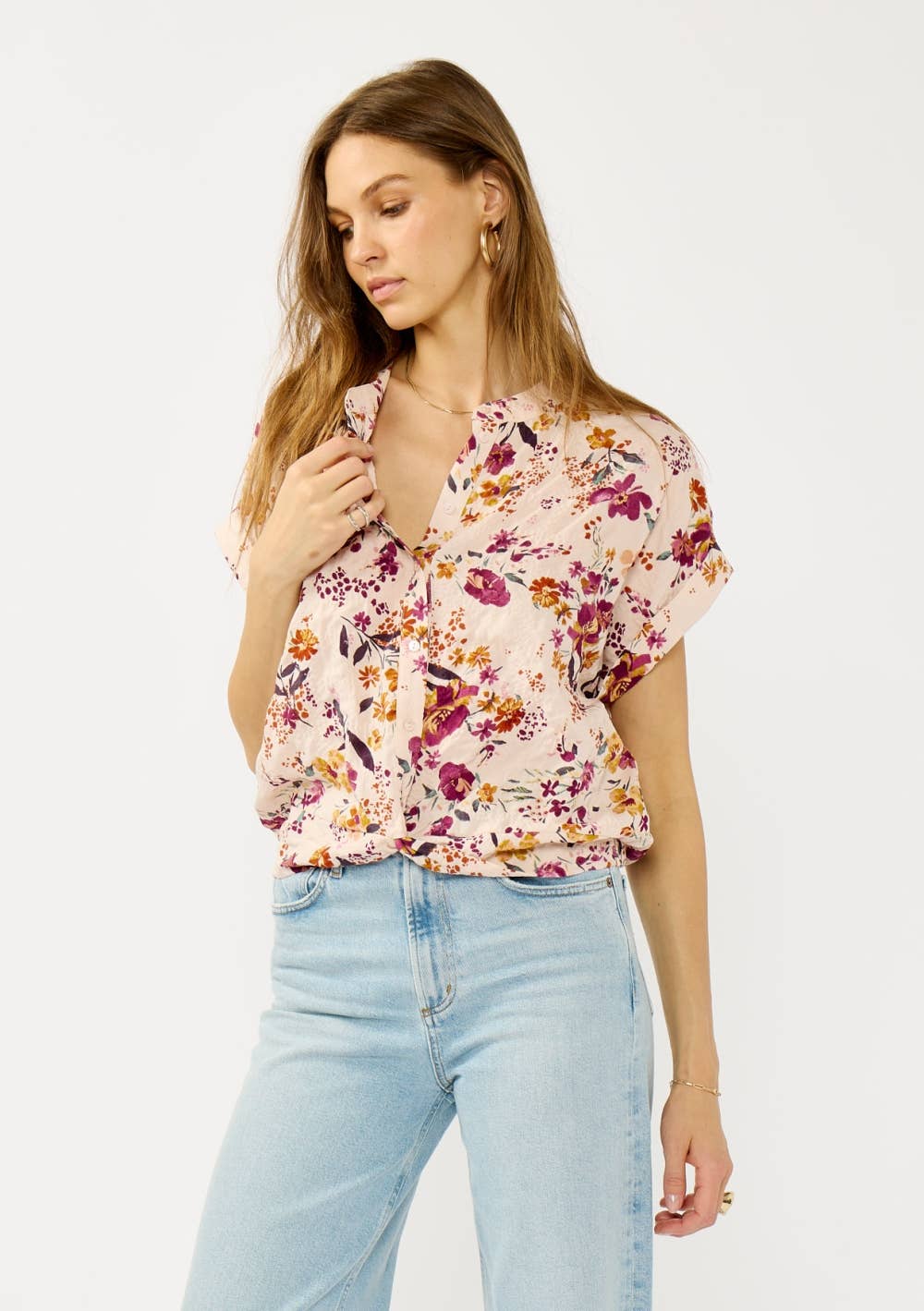 Lovestitch - Twist Front Dolman Sleeve Button Down Top Lovestitch