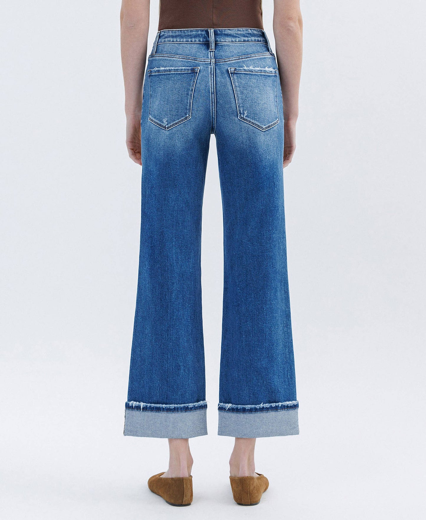HIGH RISE CUFFED SLIM WIDE LEG JEANS FLYING MONKEY
