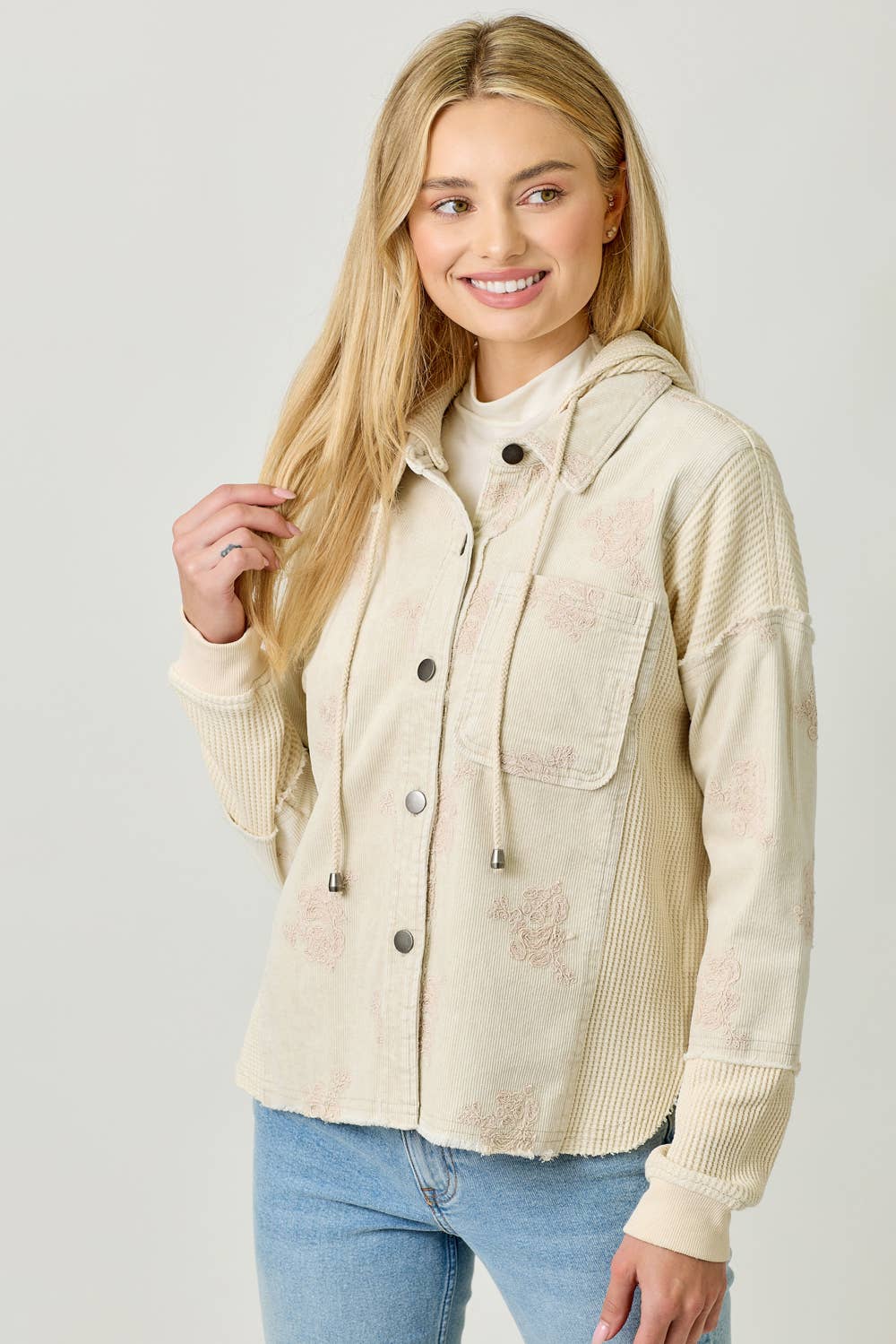 Mystree - 60828 Flower Embroidery Hoodie Jacket Mystree