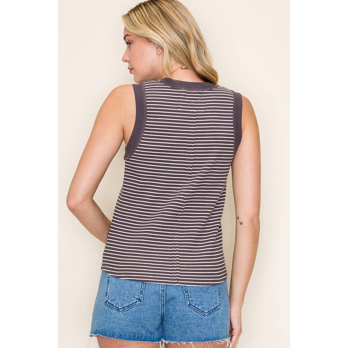 CHARCOAL RIBBED STRIPE TANK TOP STACCATO
