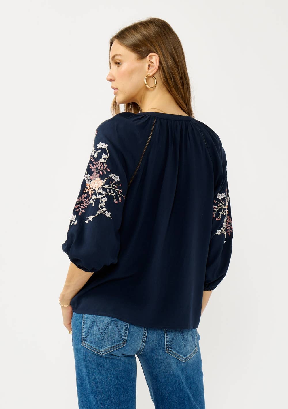 Lovestitch - Floral Embroidered Split Neck Blouse Lovestitch