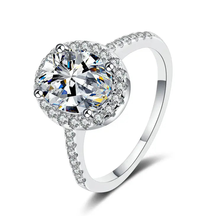 Oval Moissanite Engagement Ring in 925 Sterling Silver