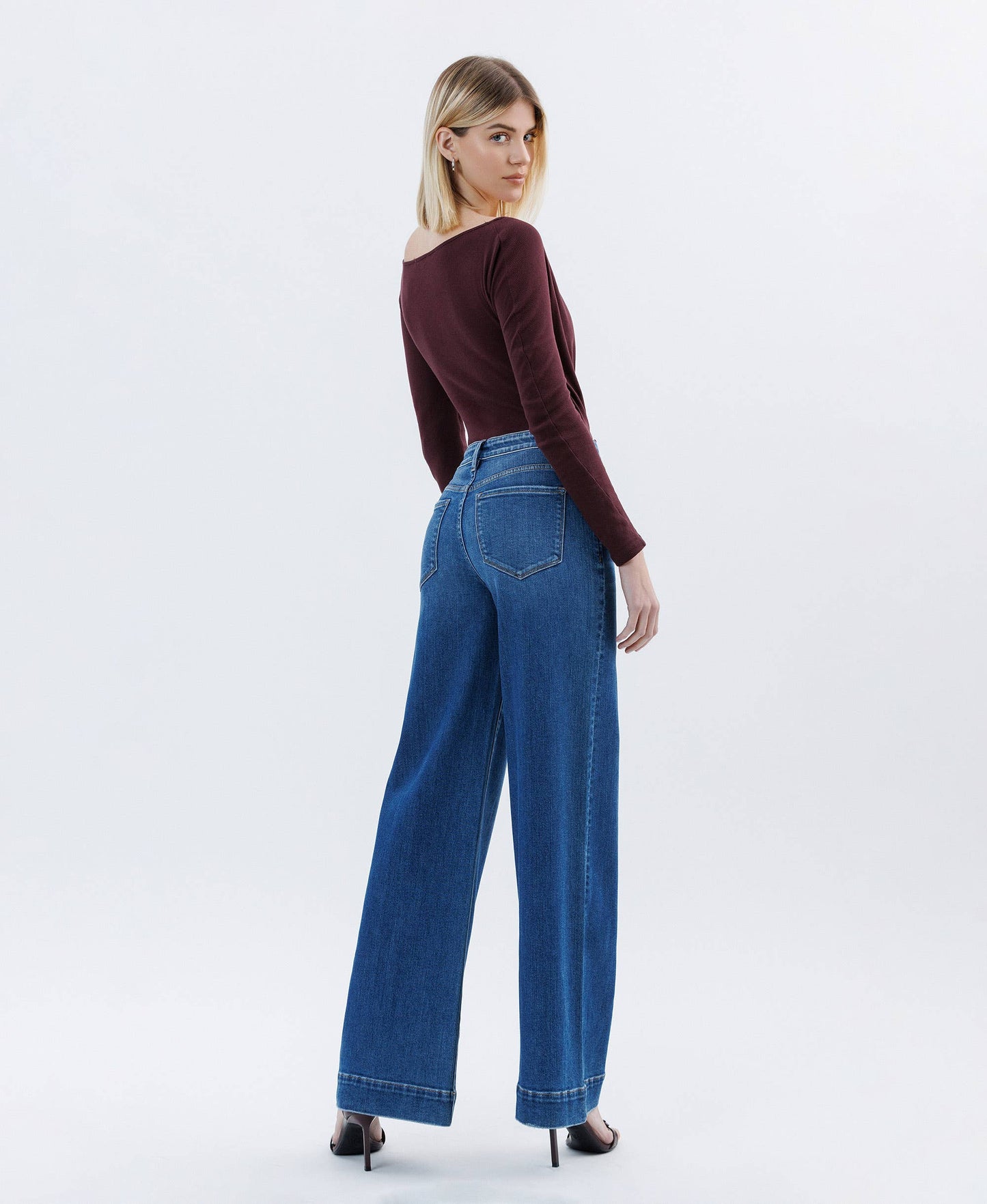 FLYING MONKEY - HIGH RISE TROUSER HEM EXTREME WIDE LEG JEANS F6014 FLYING MONKEY