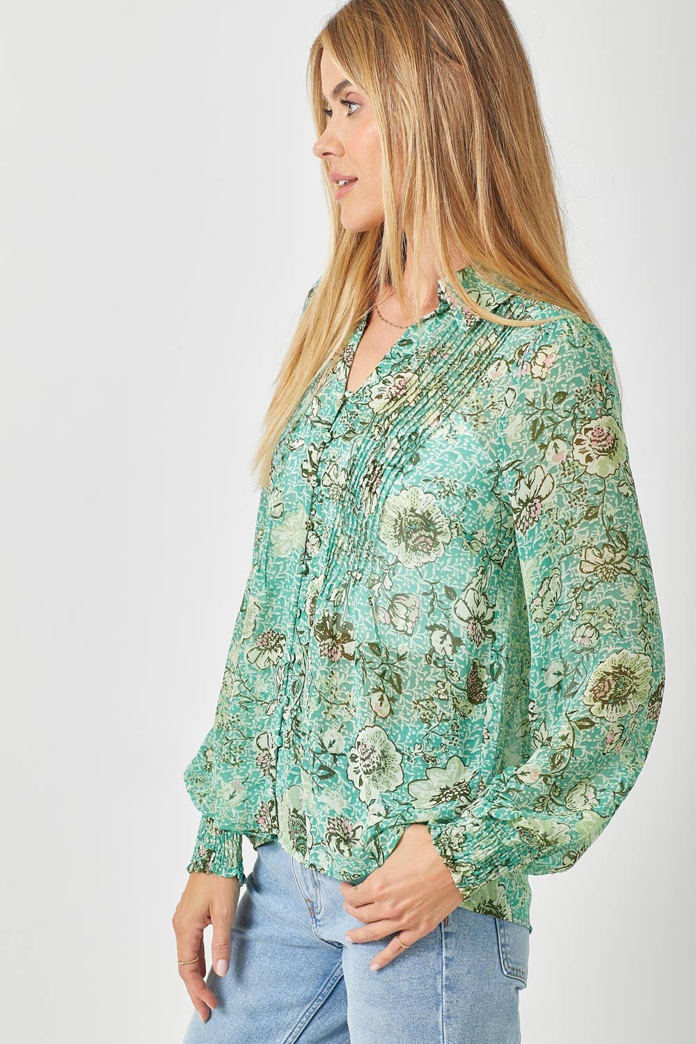 Mystree - 60532 Pintuck Print Blouse Mystree
