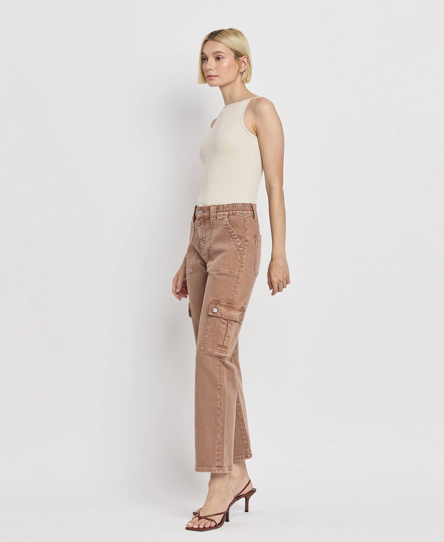 FLYING MONKEY - HIGH RISE STRAIGHT CARGO JEANS F5681AT FLYING MONKEY
