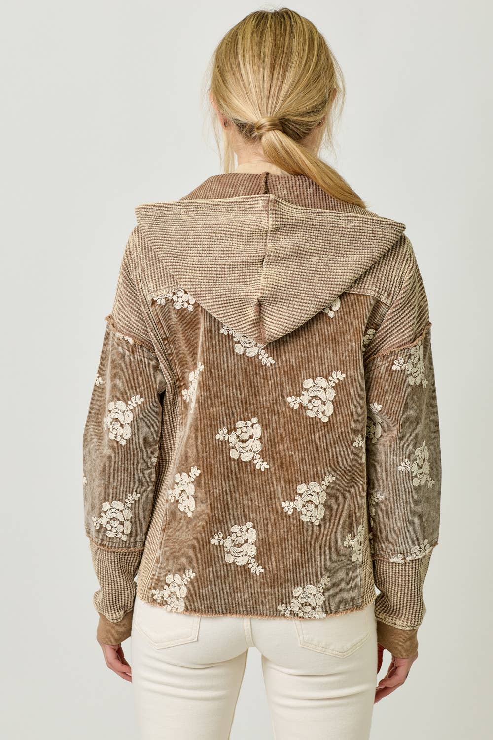 Mystree - 60828 Flower Embroidery Hoodie Jacket Mystree